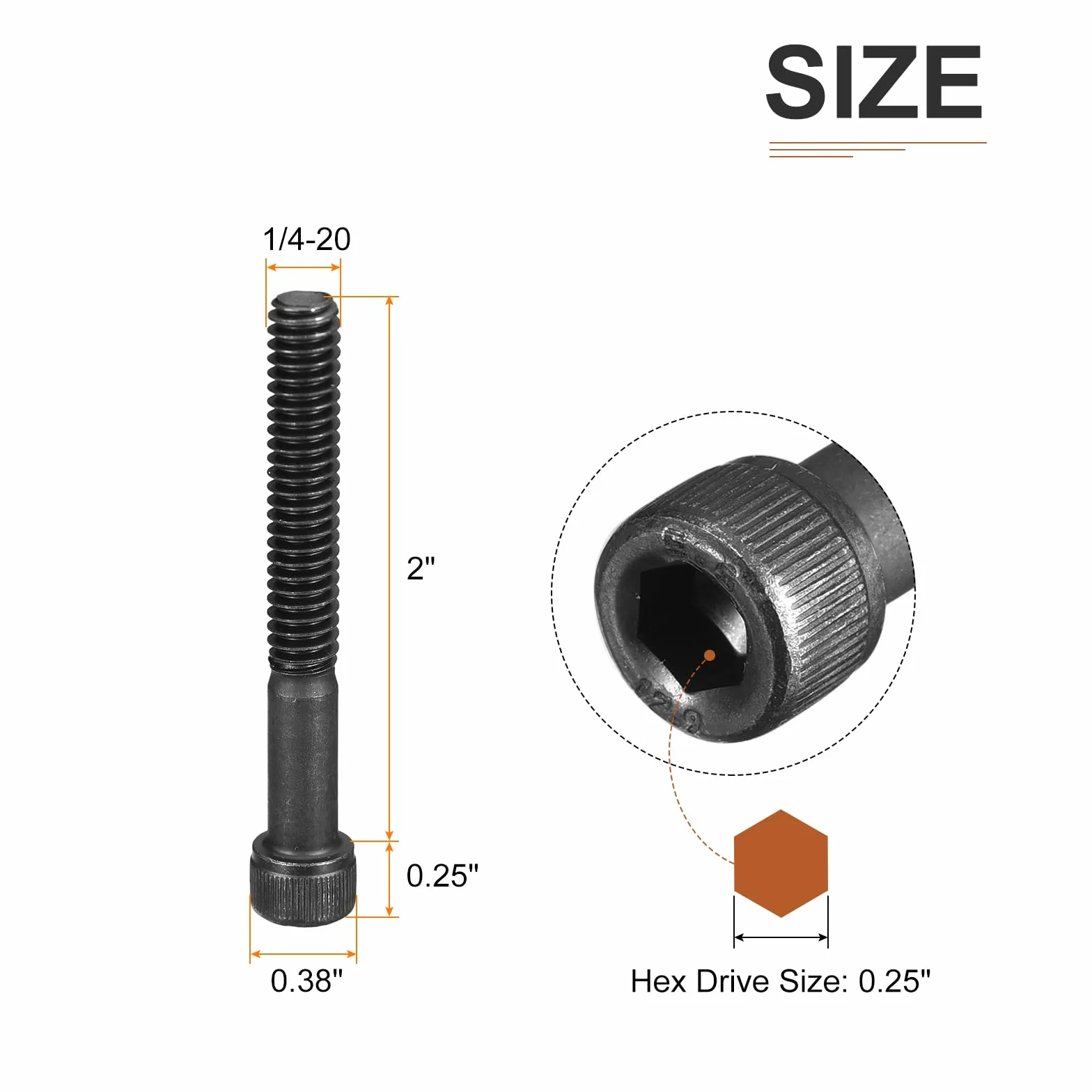 DTGN Śruby z łbem cylindrycznym 1/4-20 x 2 cali, 12 sztuk ze stali stopowej klasy 12.9, sześciokątna śruba nasadowa do maszyny, mocowanie sześciokątne, czarne wykończenie tlenku, gruby gwint UNC