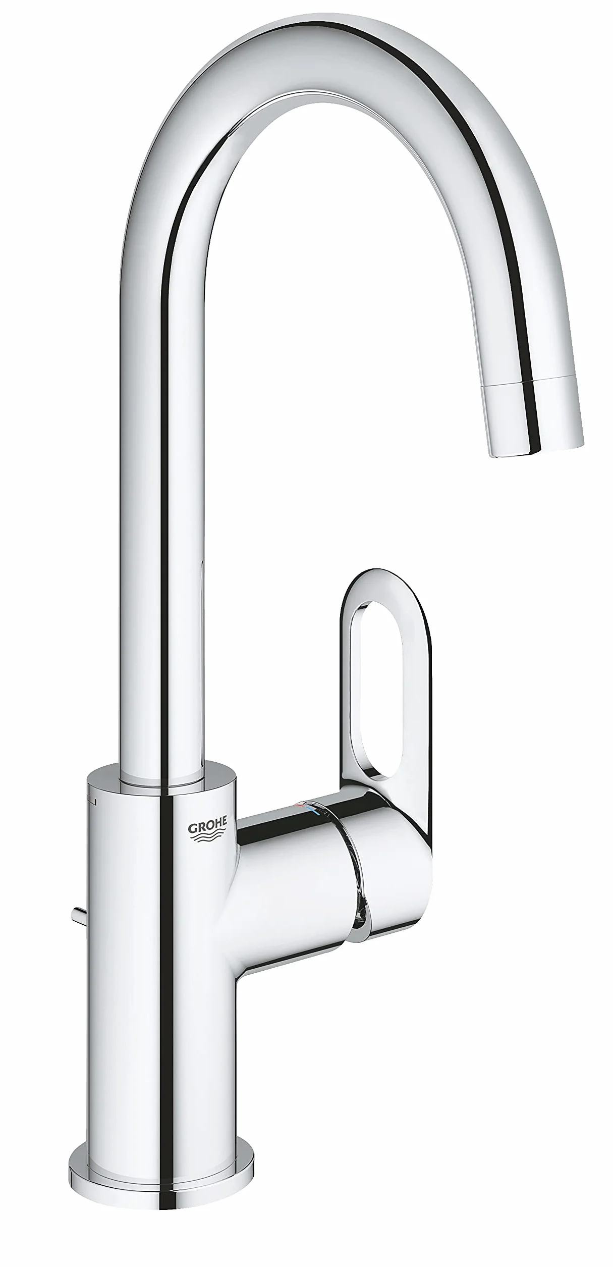 GROHE BauLoop, armatura umywalkowa, wysoka, oszczędzająca wodę (kran do łazienki, armatura łazienkowa z odpływem z drążkiem, wysokość 31 cm, łatwa instalacja na umywalce, trwała powierzchnia), chrom
