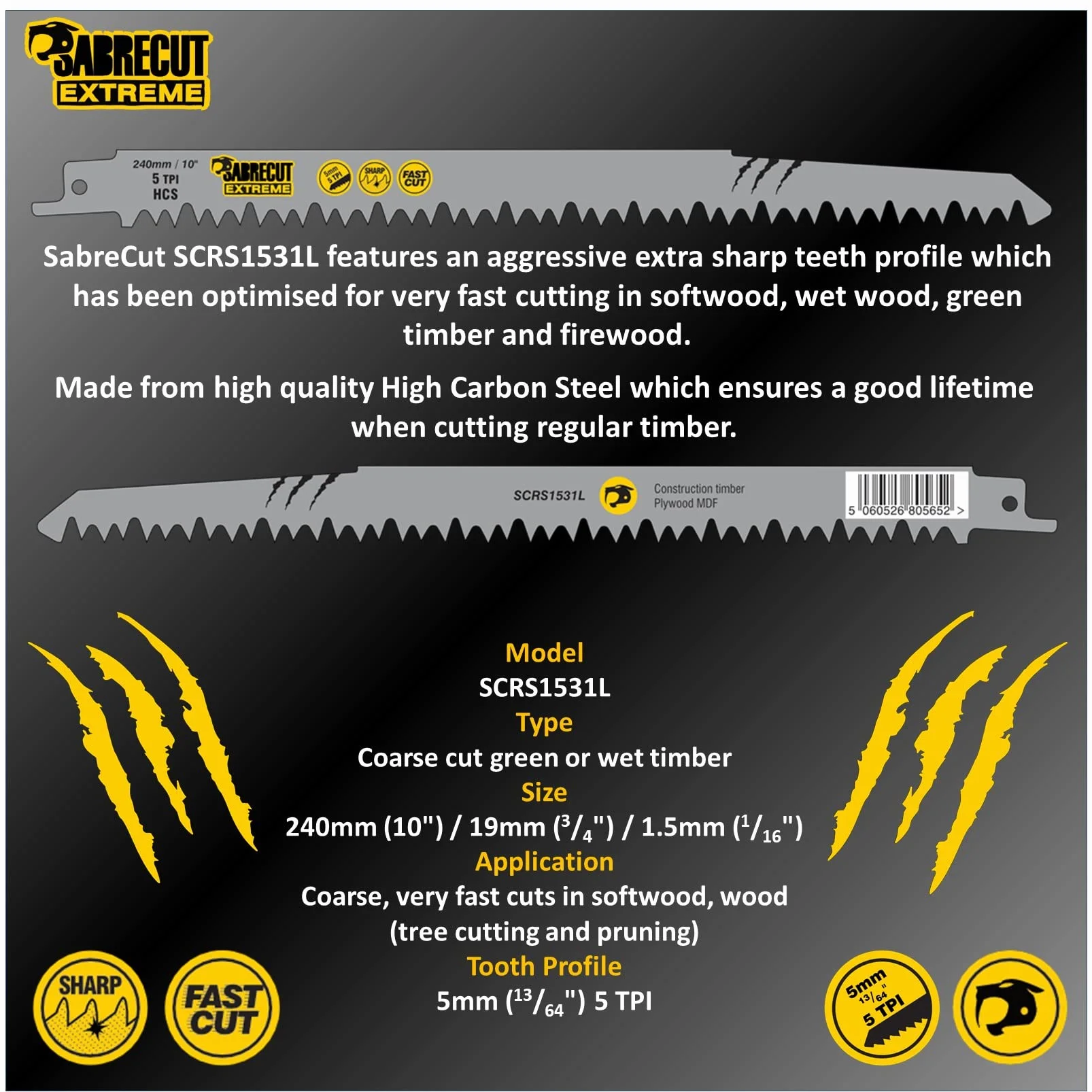 10 x SabreCut SCRSKW10A Mixed S644D S1531L S2345X brzeszczoty szablaste do szybkiego cięcia drewna kompatybilne z Bosch Dewalt Makita i wieloma innymi