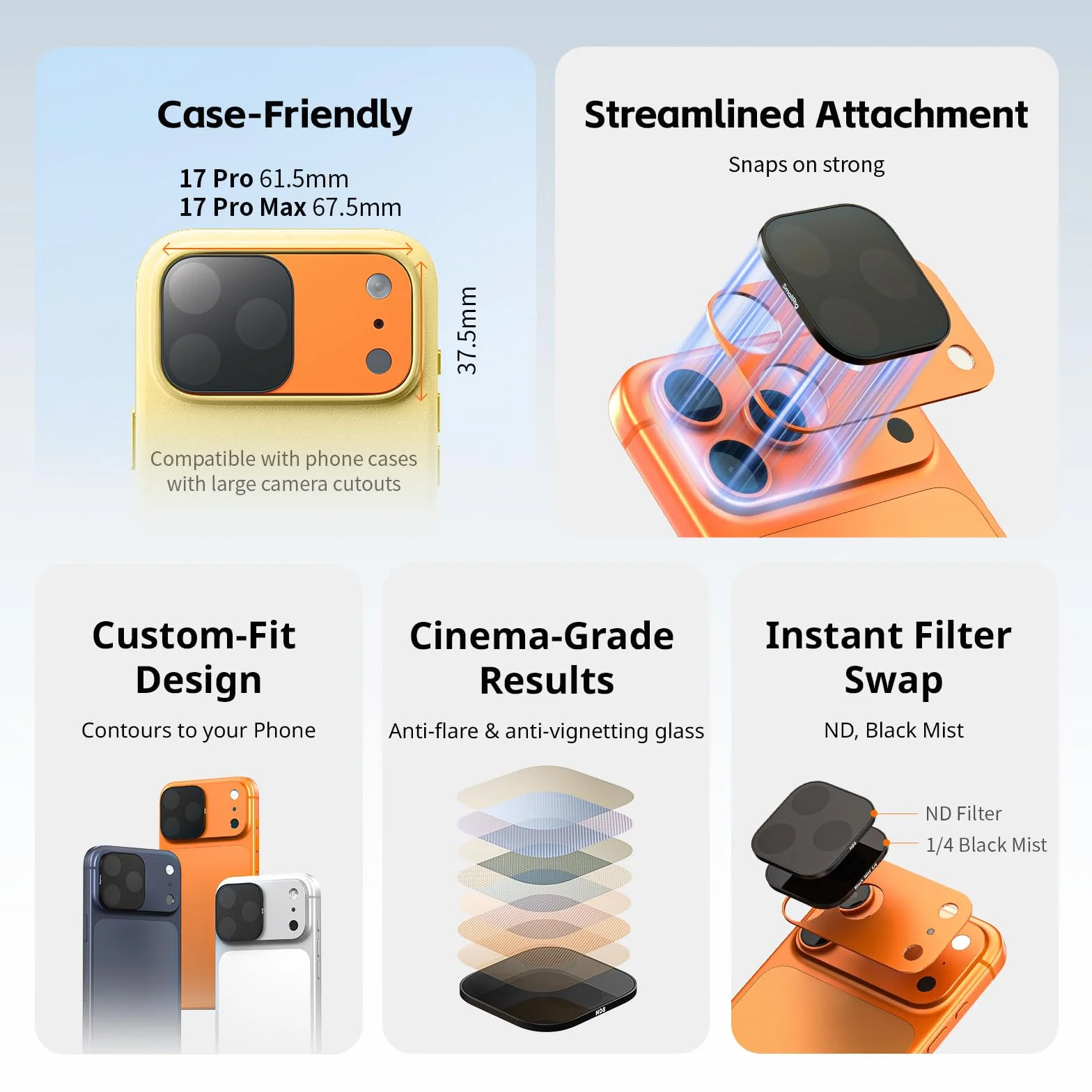 SmallRig Kwadratowy zestaw filtrów ND i czarnej mgły do iPhone'a 17 Pro (srebrny) 6074