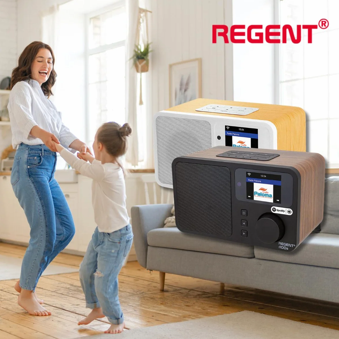 REGENT i100s radio internetowe ze SPOTIFY Connect WI-FI wifi Radio cyfrowe radio kuchenne Bluetooth głośnik alarm budzik Minutnik drzemki LCD Color display (White)