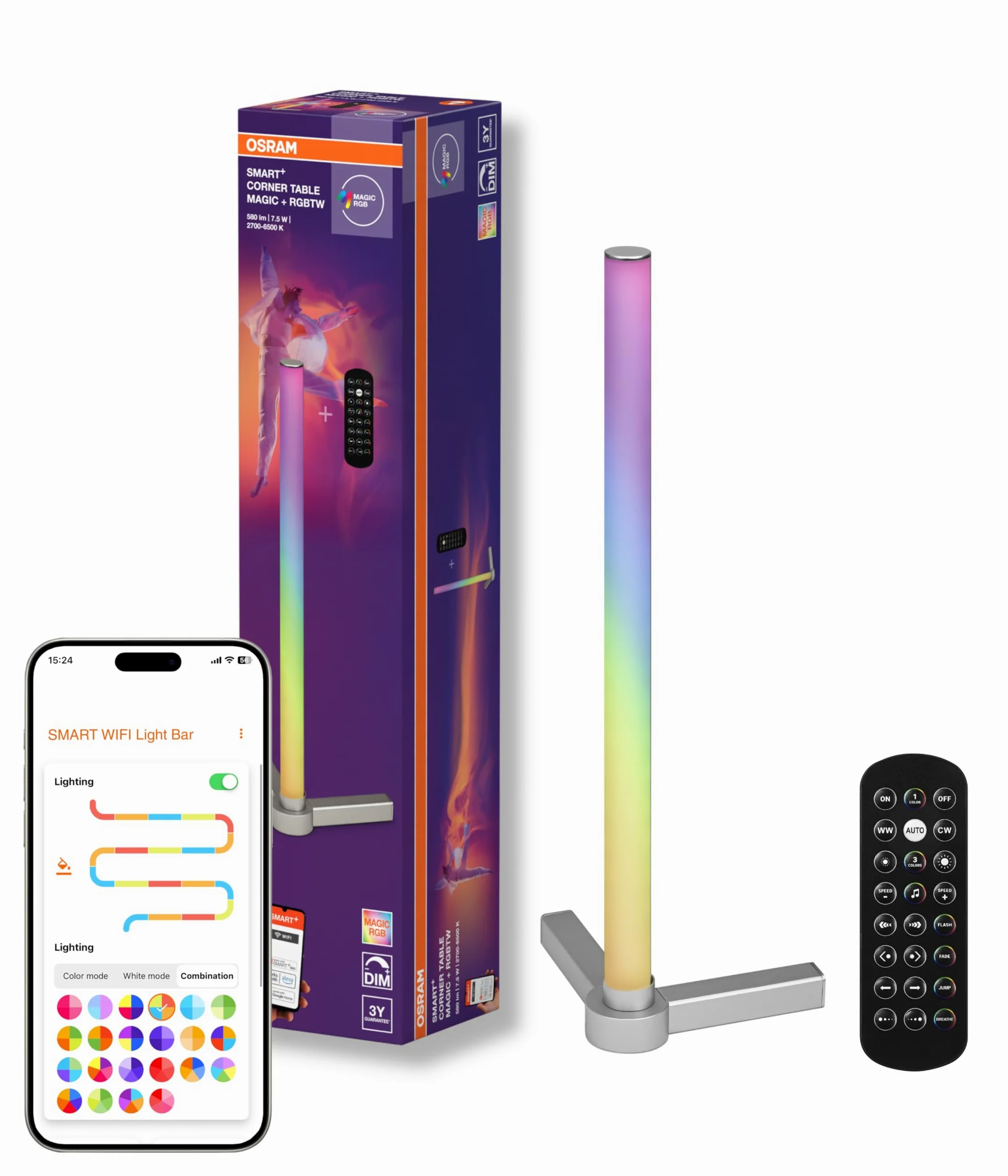 OSRAM SMART inteligentna i nowoczesna lampa stołowa do oświetlenia pośredniego z technologią WiFi, Magic RGB, ściemnialna, srebrna, aluminiowa, niewymienne żarówki