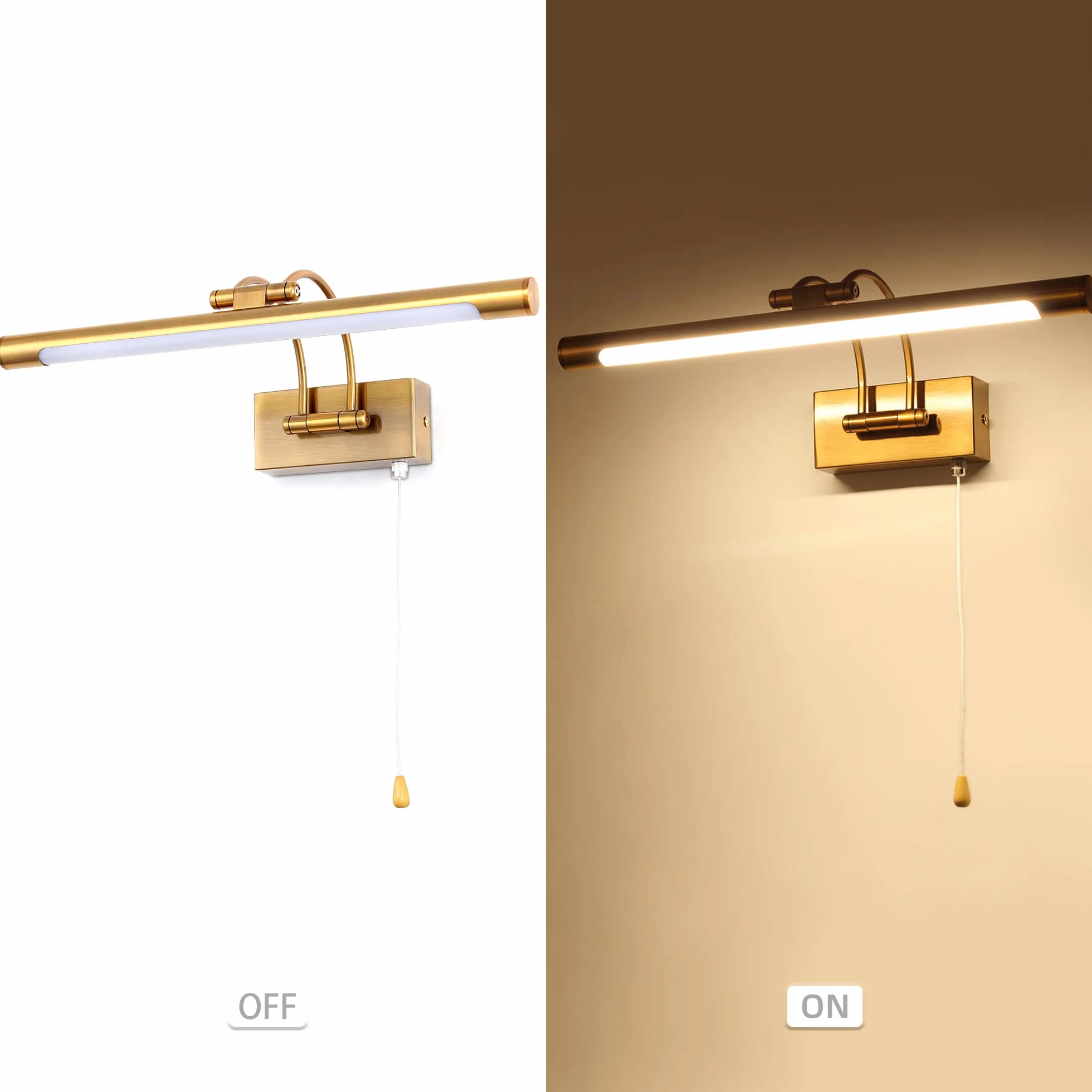 Mosiężna lampa ścienna LED 8W IP44 40cm 3000K z przełącznikiem regulowane ramię