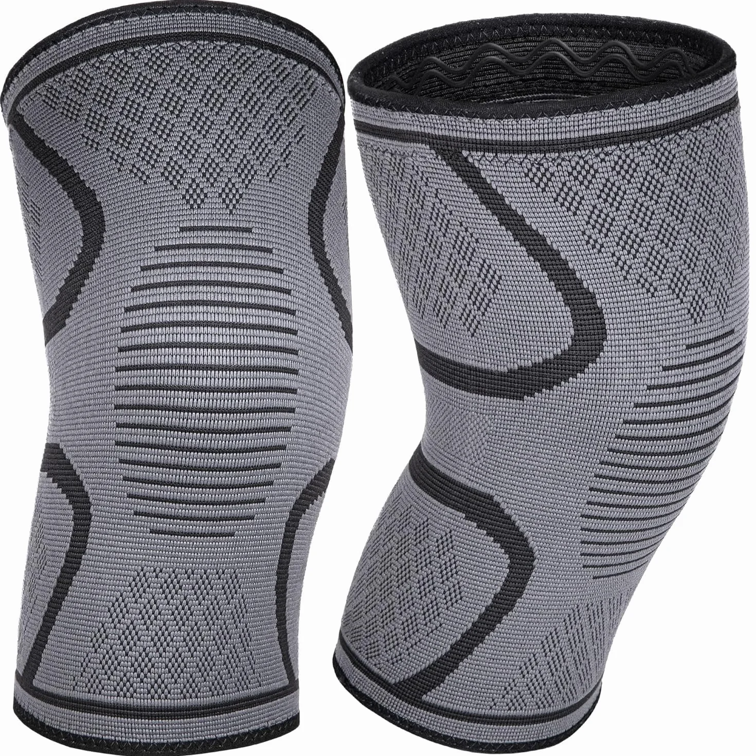 Cozlow Knee Brace for Arthritis & Torn Meniscus Relief (XL, 51-59 cm), 2 Black Knee Compression Sleeves w/ Silicone Gels