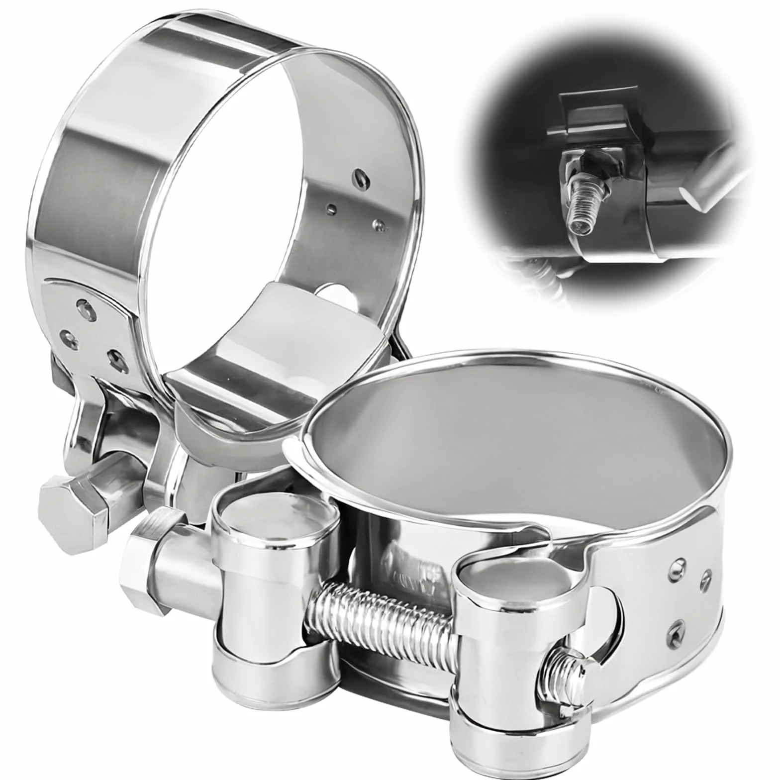 Obejma do rury wydechowej ze stali nierdzewnej, 40-43 mm, 4 sztuki, stal nierdzewna, trzpień przegubowy, rura wydechowa, zacisk, mocna i wytrzymała, stal nierdzewna, pasuje do zaworu spustowego