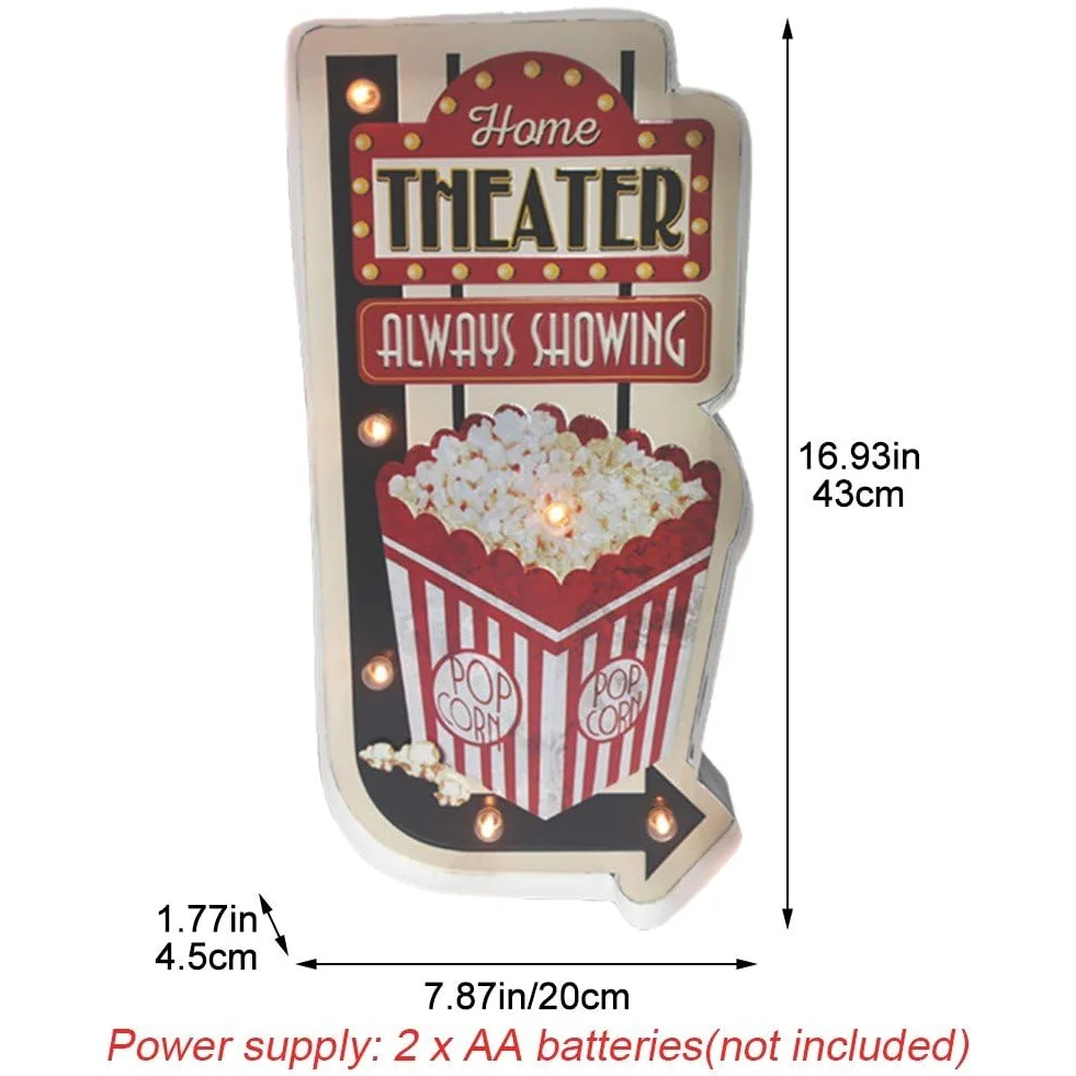 Znaki świetlne LED do kina domowego, dekoracje ścienne, kino, kino, vintage tablica ścienna do baru, pokoju gier, kina, kuchni