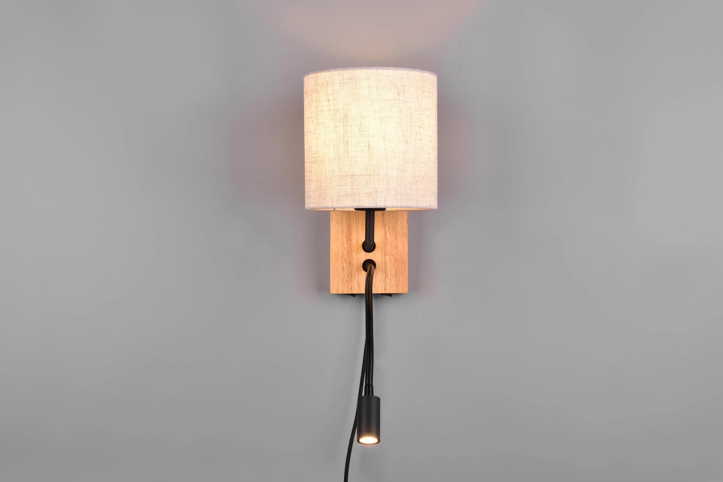 Trio Leuchten Kinkiet NILAM naturalne drewno abażur E27 LED 3,1 W Flex Connect