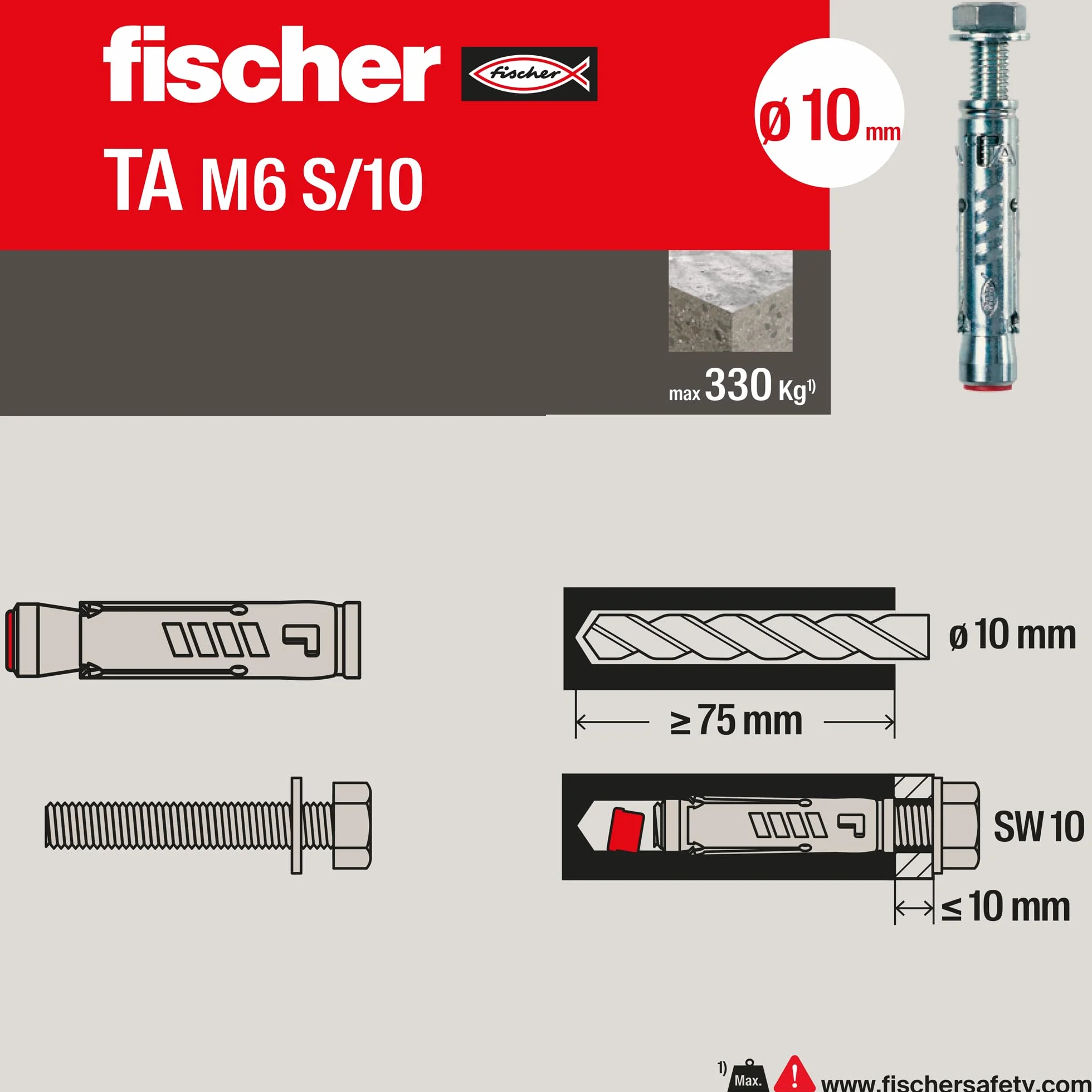 fischer Kołek stalowy TA M 6 S/10 Y ze śrubą sześciokątną