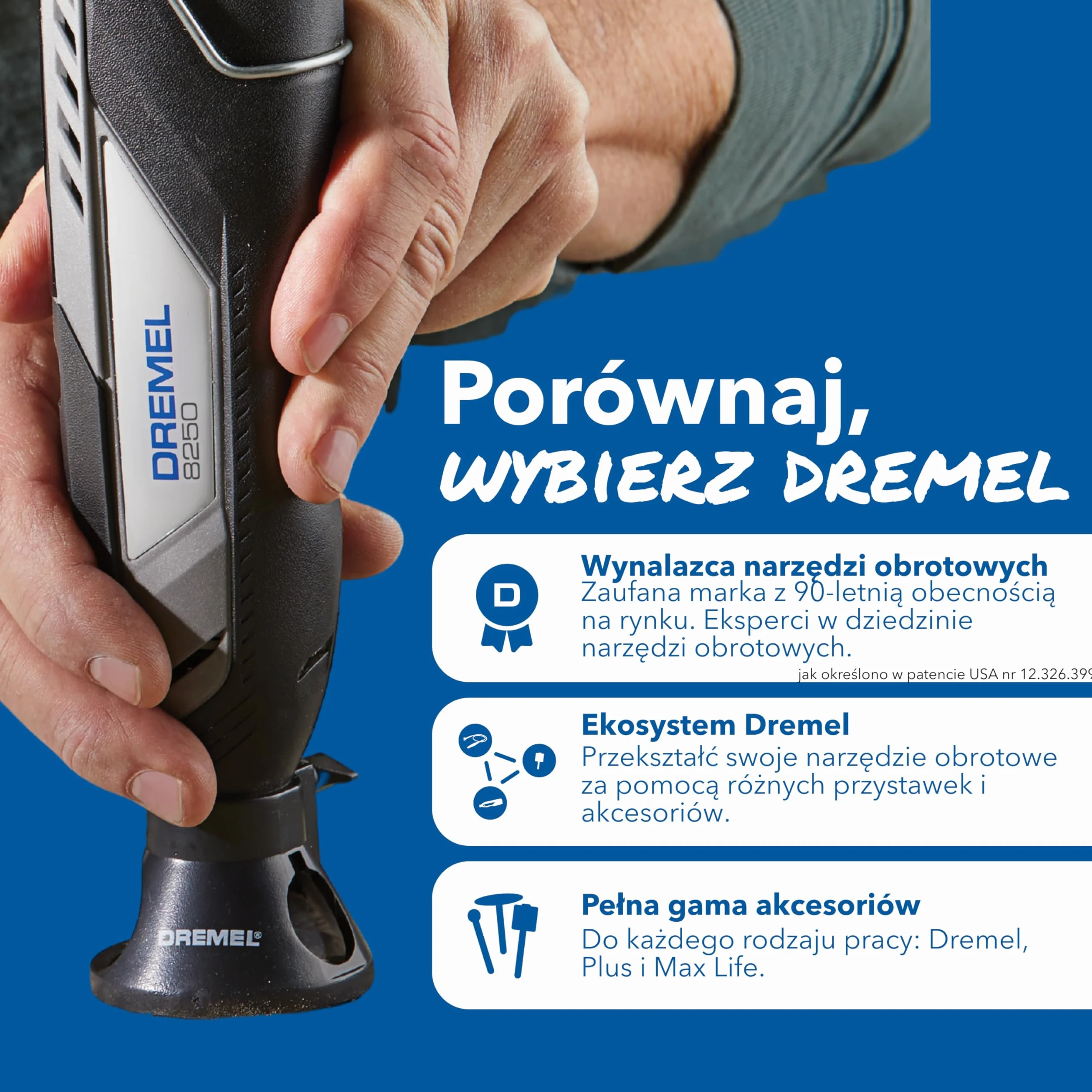 Dremel 8250 12V akumulatorowe narzędzie obrotowe 5000–30 000 obr./min Bezszczotkowe narzędzie wielofunkcyjne w zestawie z pudełkiem Dremel, 65 akcesoriami, 5 nasadkami