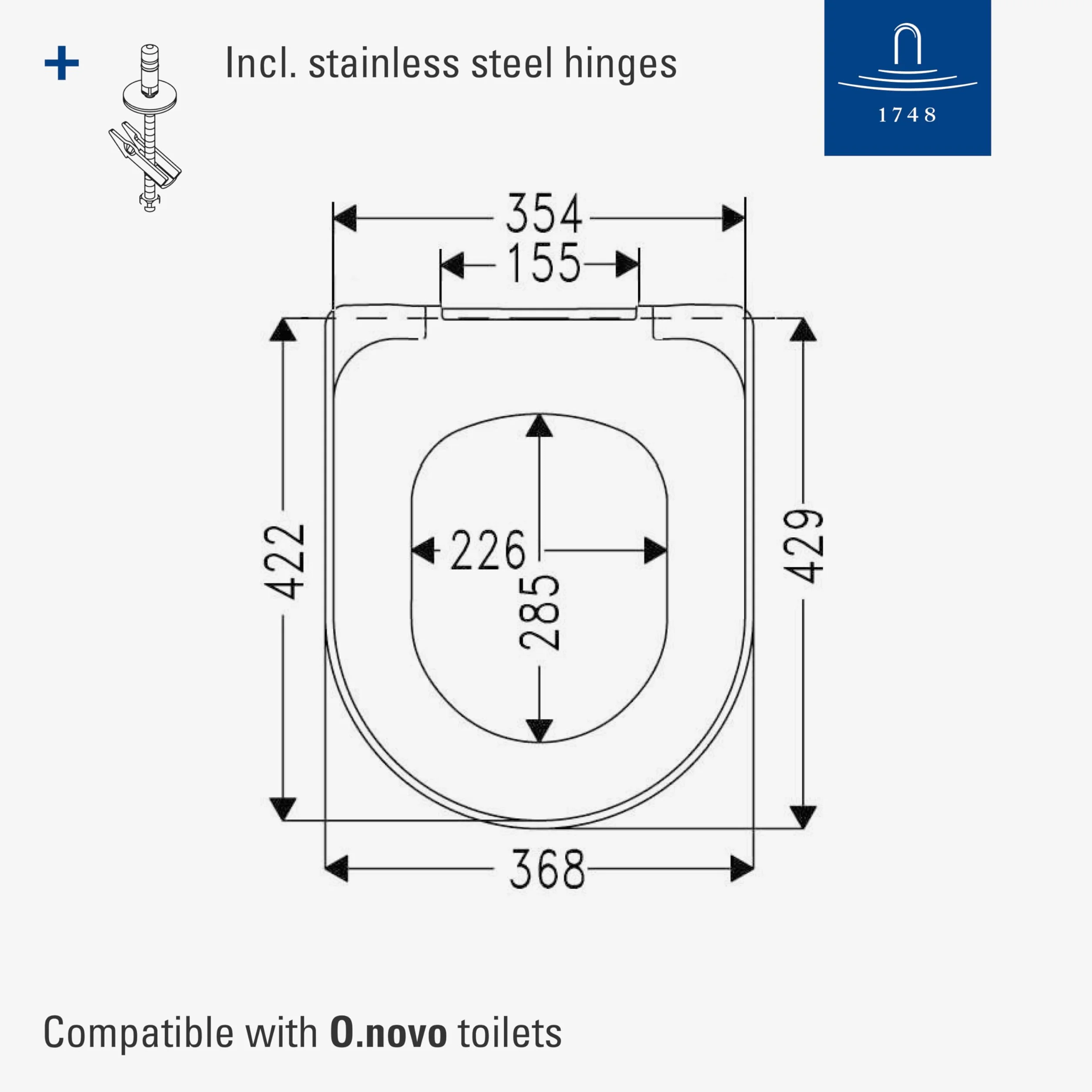 Villeroy & Boch o.Novo – Deska sedesowa z mechanizmem cichego zamykania - Zdejmowana, nietłukąca deska z duroplast - Oryginalna część zamienna - Kształt D - Biały alpejski, błyszczący