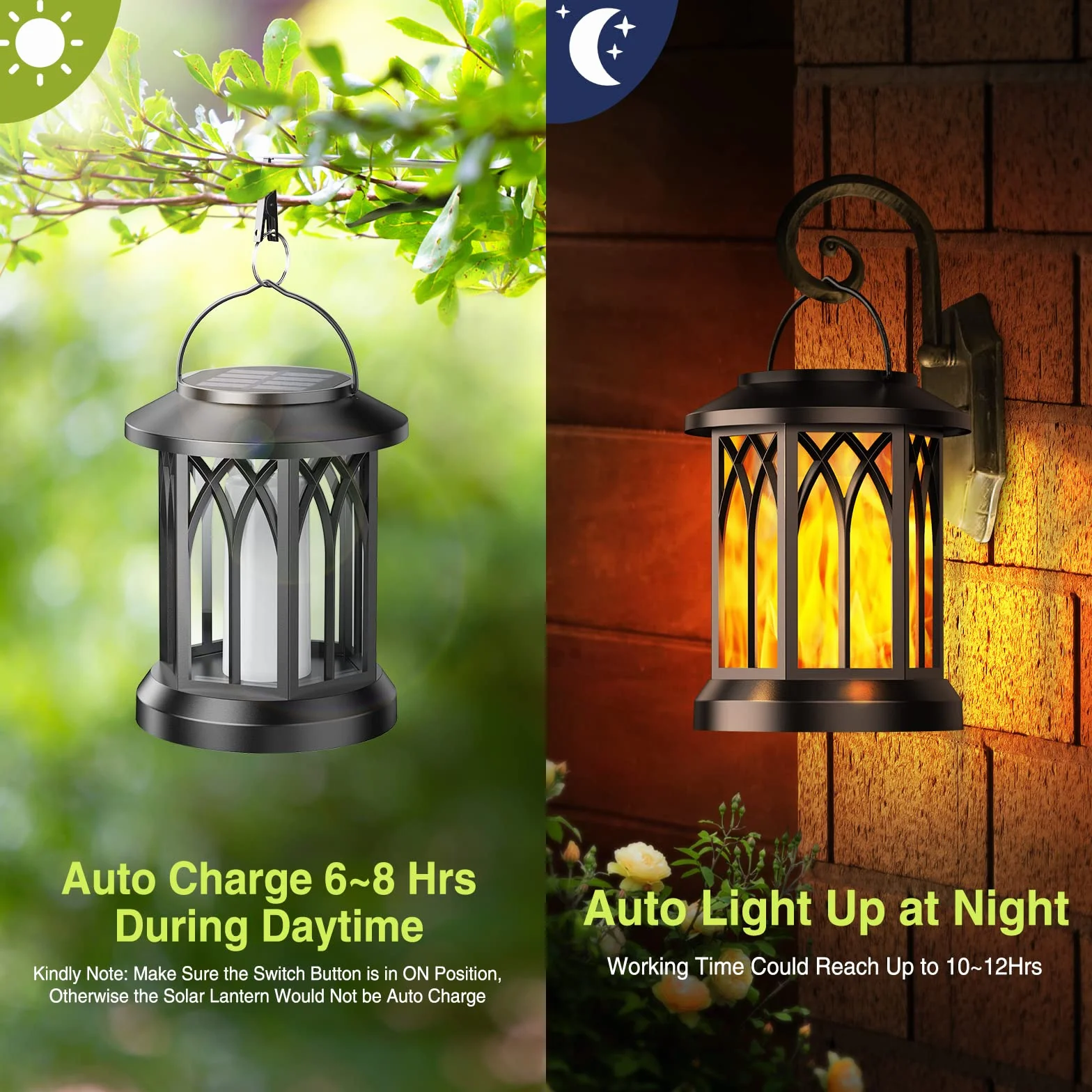 GEARLITE lampy solarne do użytku na zewnątrz, wiszące, do użytku na zewnątrz, z realistycznymi efektami płomienia, wodoszczelność IP65, dekoracja ogrodowa z klipsami do użytku na zewnątrz JZHY-4