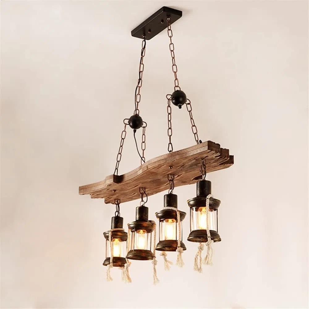 Lampa wisząca ze szkła z 4 jasnymi drewnami
