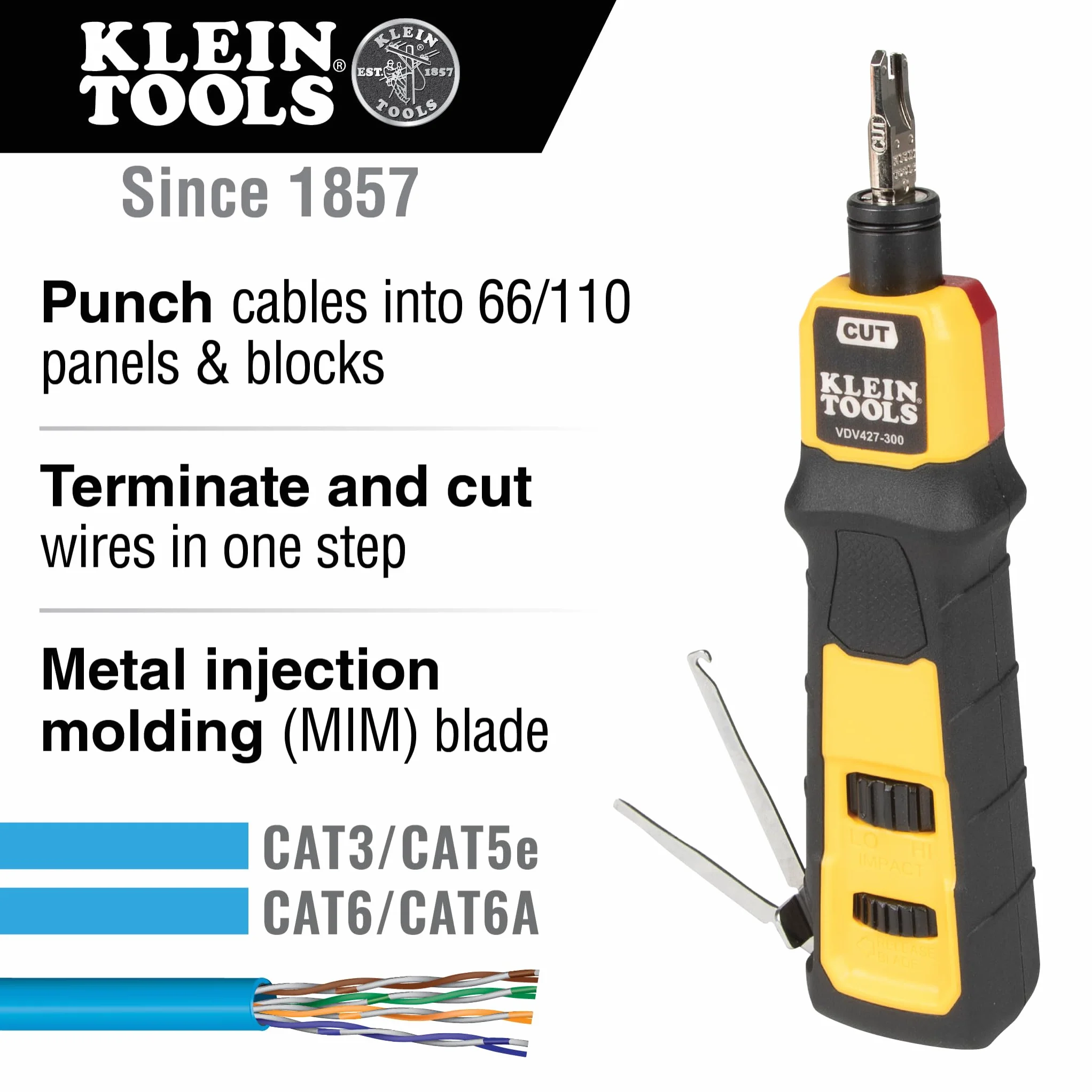 Klein Tools VDV427-300 Narzędzie do dziurkowania udarowego 66/110 MIM z gniazdem bagnetowym Twist-and-Lock