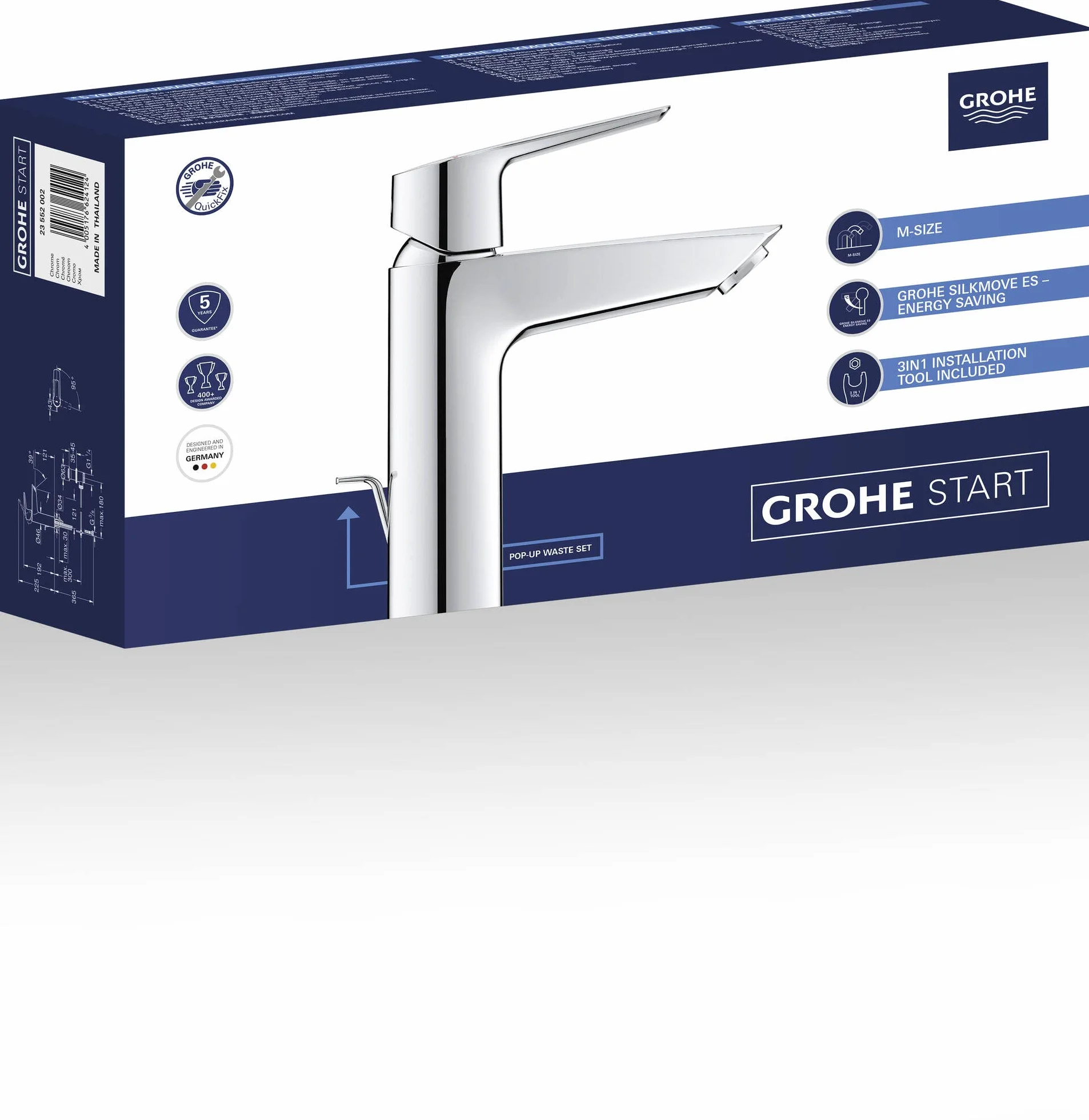 GROHE QUICKFIX Start bateria umywalkowa jednouchwytowa chrom oszczędność wody rozmiar M szybkie mocowanie