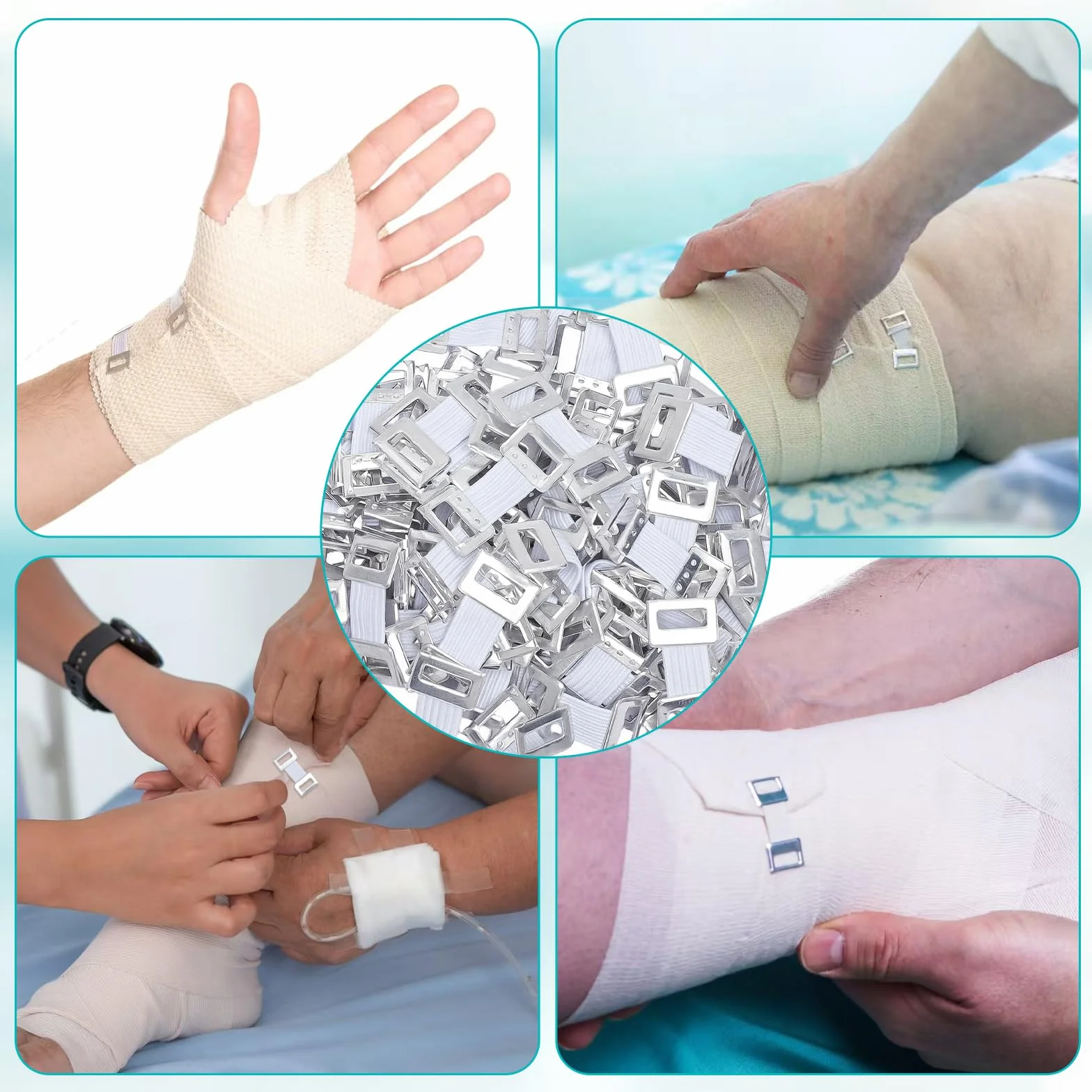 100 sztuk elastycznych klipsów do bandaży, Elastyczne klipsy do bandaża, stretch metalowy, klips kompresyjny, bandaże krepowe, białe