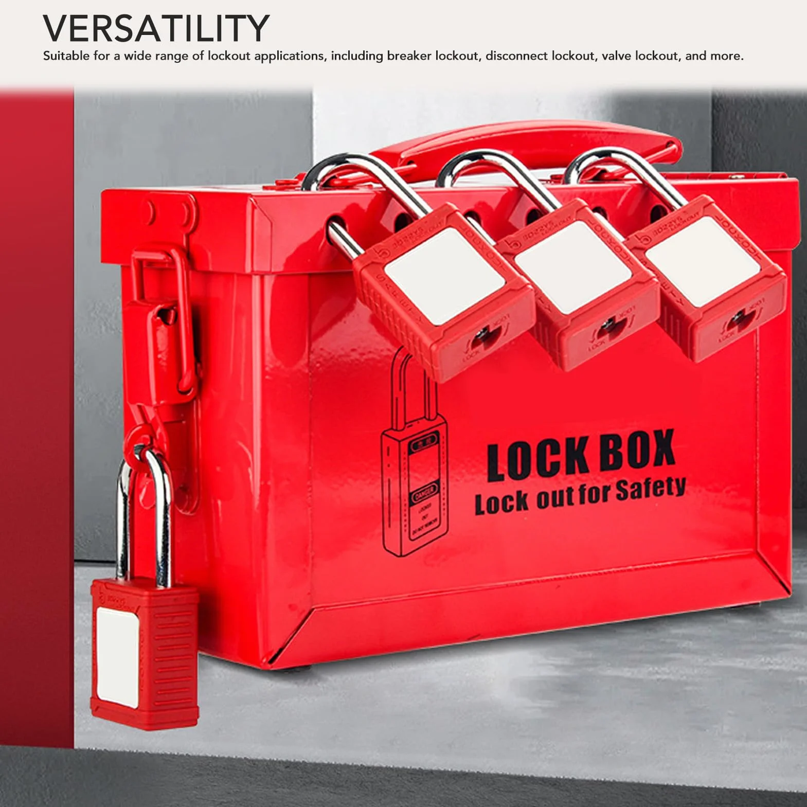 498A Red Lockout Tagout Box, Wytrzymała Konstrukcja, pojemność 12 Kłódek, Wszechstronna Blokada Wyłącznika, Blokada Zaworu