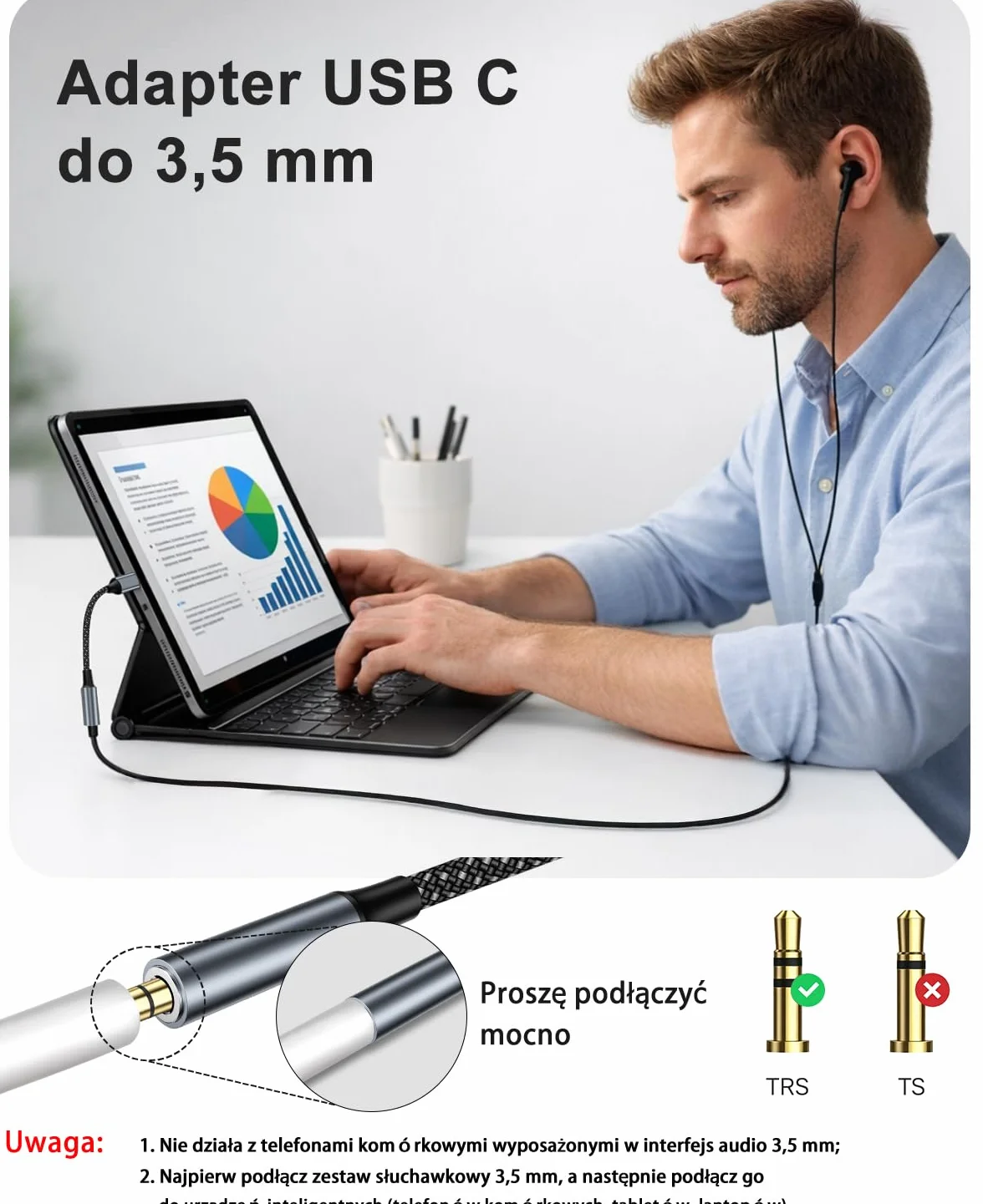 Adapter USB C na Jack 3,5 mm 2 sztuki z chipem DAC dla iPhone 17 Air/16 15 Pro Max iPad Pro Macbook Galaxy