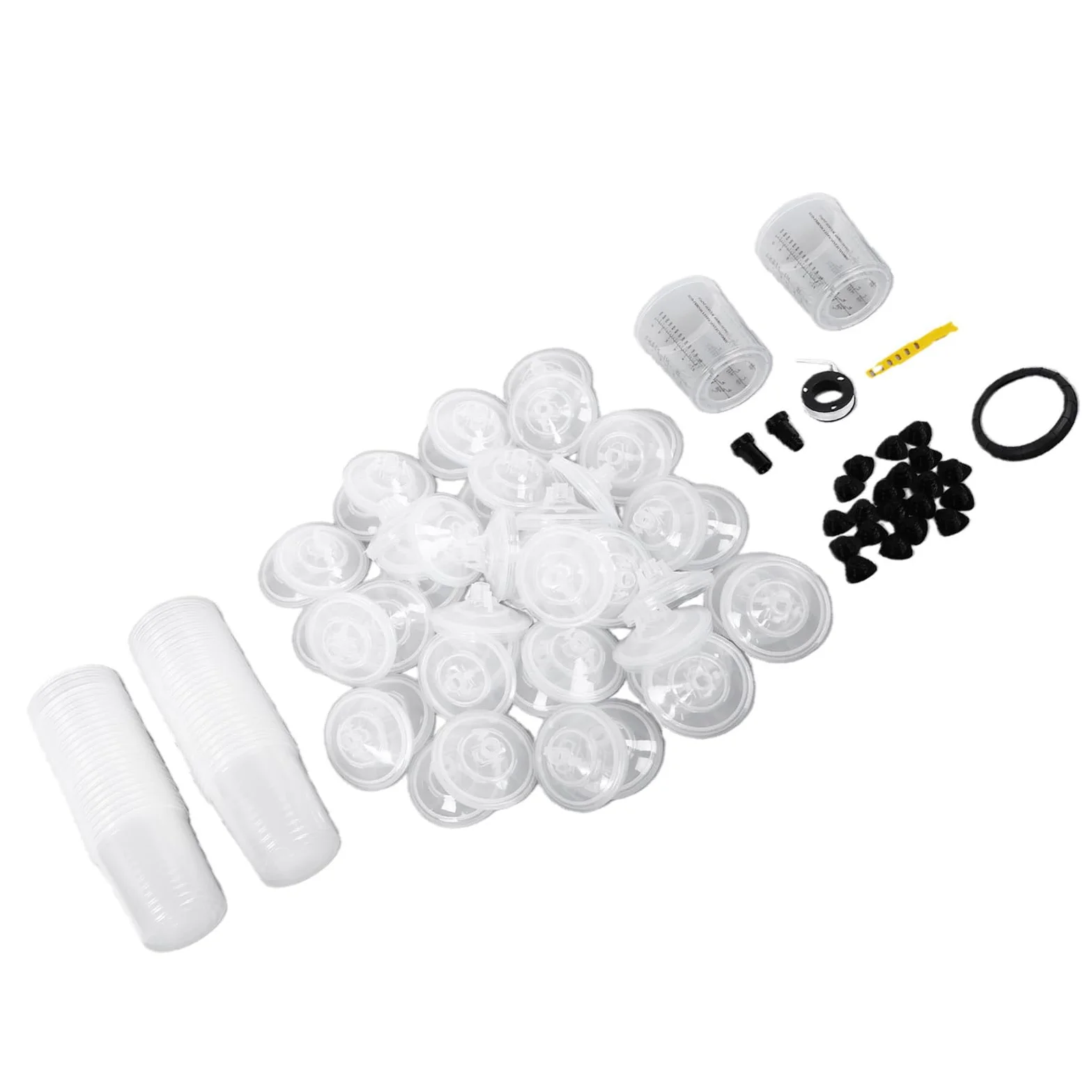 Tbest Disposable Spray Gun Cups System zestaw kubków do pistoletu lakierniczego 600 ml 50 wkładów 50 pokrywek 2 kubki zewnętrzne z adapterami i korkami do farb i podkładów