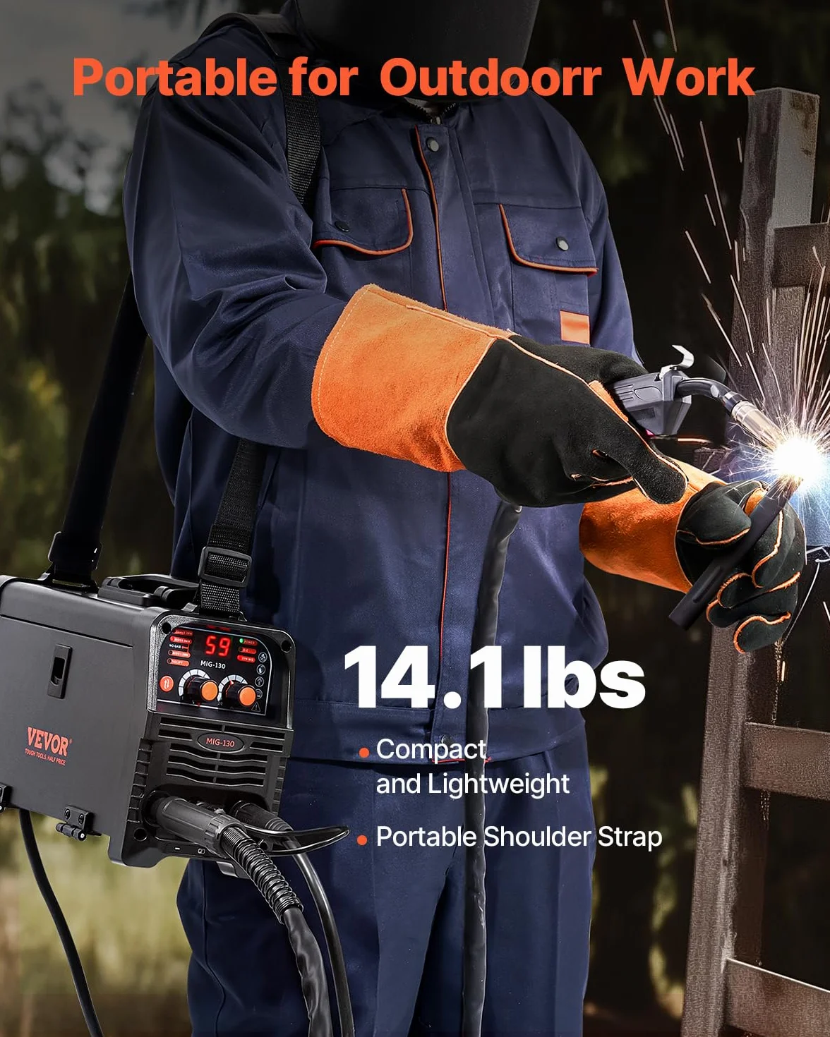 VEVOR Spawarka MIG, 130 A, synergetyczna spawarka MIG, 3 w 1, wieloprocesowa spawarka MIG/MMA/Lift-TIG, spawarka z technologią falownika IGBT i cyfrowym wyświetlaczem