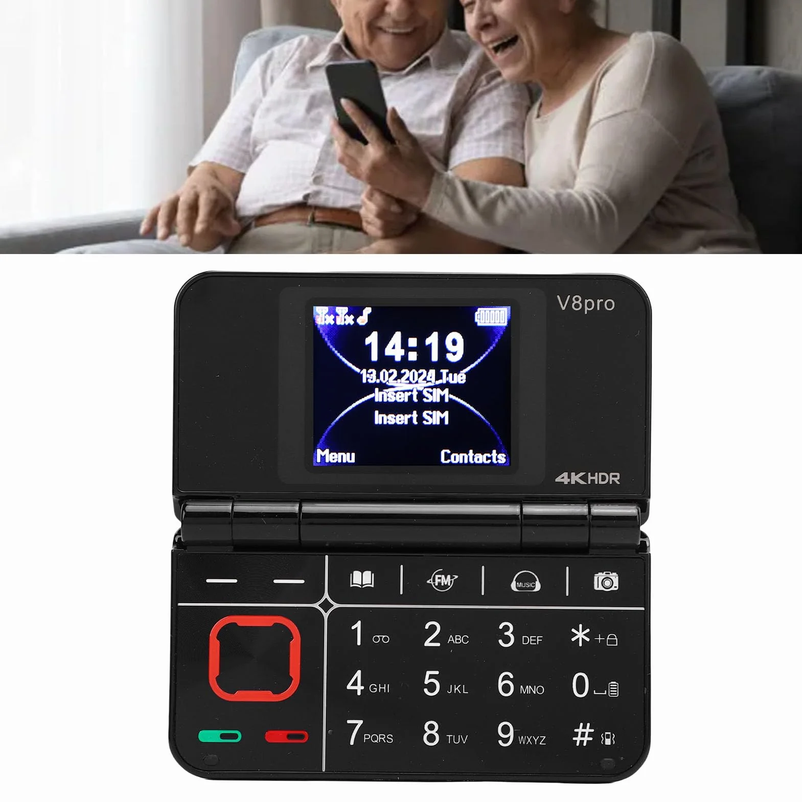 Bewinner Flip Składany Telefon Komórkowy z dużą klawiaturą, Radio FM, obsługą Wielu Języków, Podwójny Wyświetlacz, Lekki Telefon Starszy Telefon do Podróży (BLACK)