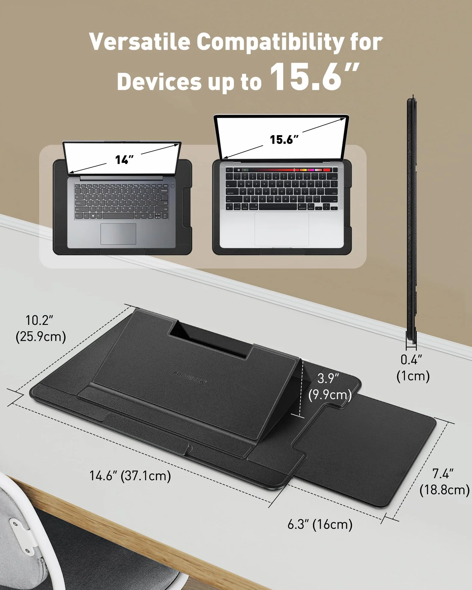 AboveTEK Przenośna taca na laptopa z wysuwaną prawą podkładką pod mysz, 3 ergonomiczne kąty, skóra PU antypoślizgowa osłona termiczna, biurko na kolana do laptopa do łóżka, sofy, podróży, pasuje do