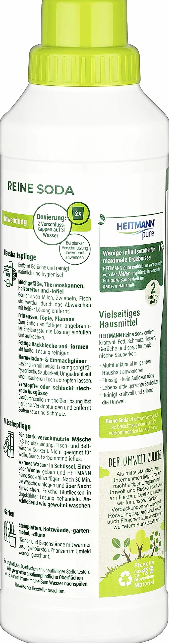 HEITMANN pure Czysta soda, uniwersalny środek czyszczący do tłuszczu, brudu, plam i zapachów, naturalny i przyjazny dla środowiska, do domu i ogrodu, 750 ml