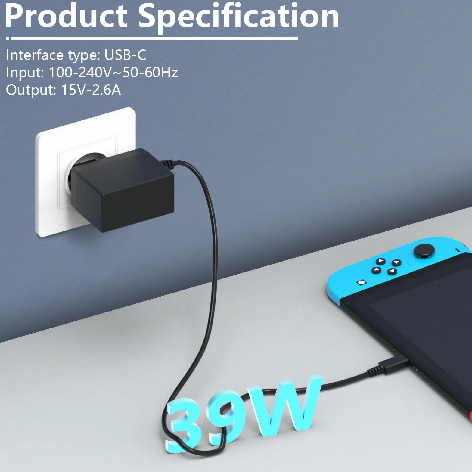 ﾅ∥dowarka 39W USB-C do USB C Switch Oficjalna Nintendo Switch/Switch Lite/Switch OLED 15V ﾅ∥dowarka Zasilacz C0060