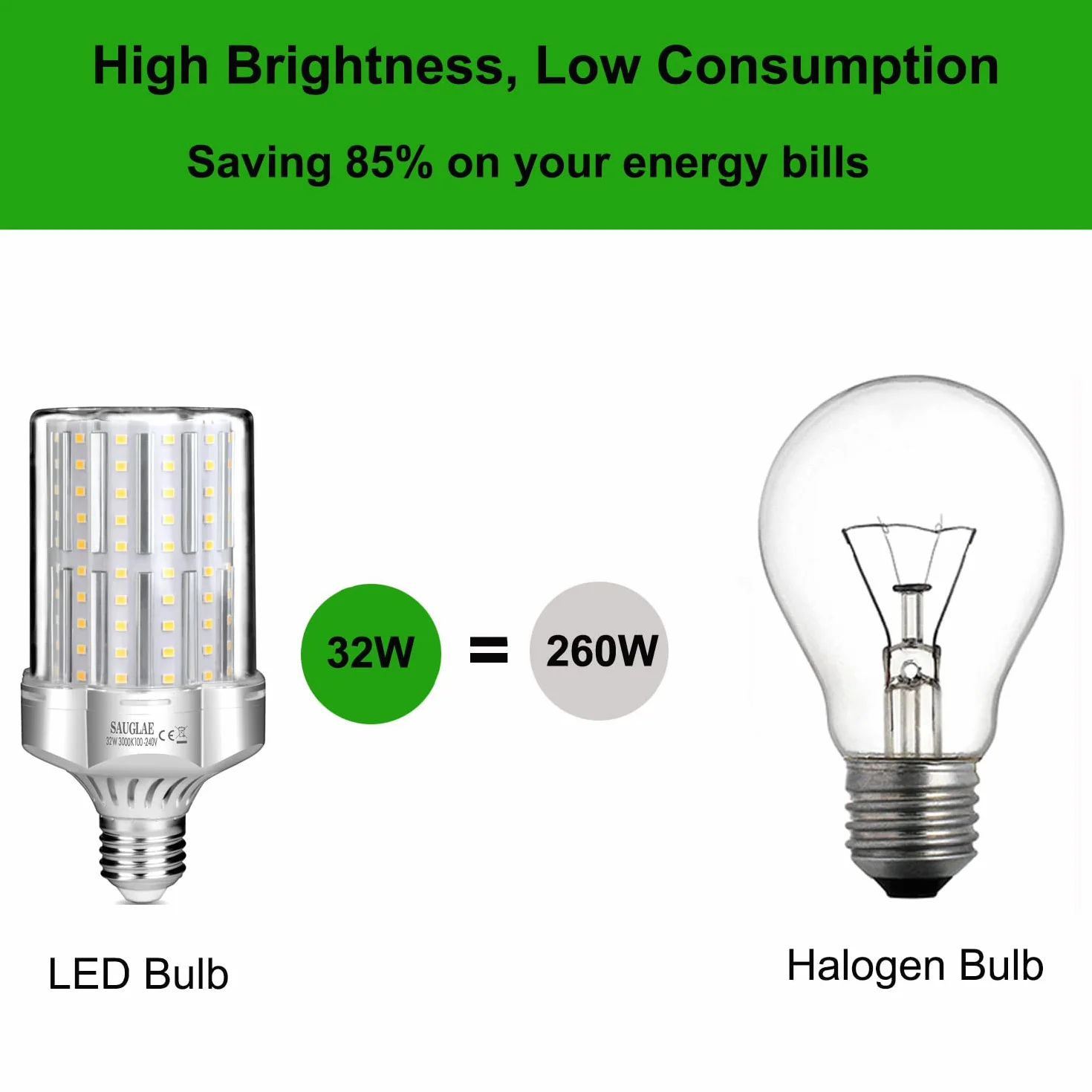 Żarówki LED 32 W, odpowiednik 260 W, żarówka żarowa, 3600 lm, 3000 K, ciepła biel, E27 E27, 2 sztuki