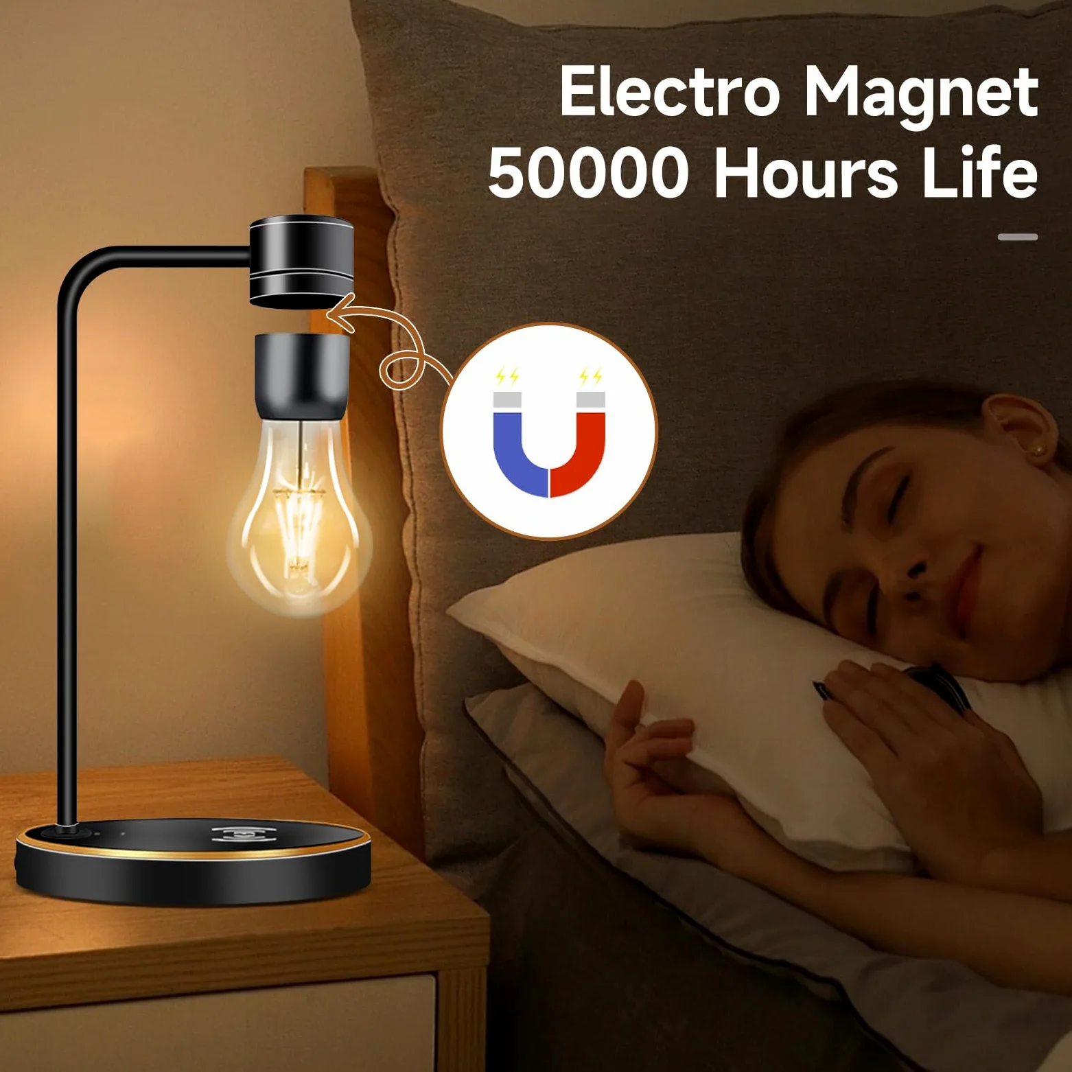 UVEHAS Lewitująca lampa z bezprzewodową ładowarką, magnetyczna pływająca żarówka obracająca się o 360 stopni żarówka LED lampka nocna lampa biurkowa na prezenty urodzinowe biuro wystrój domu