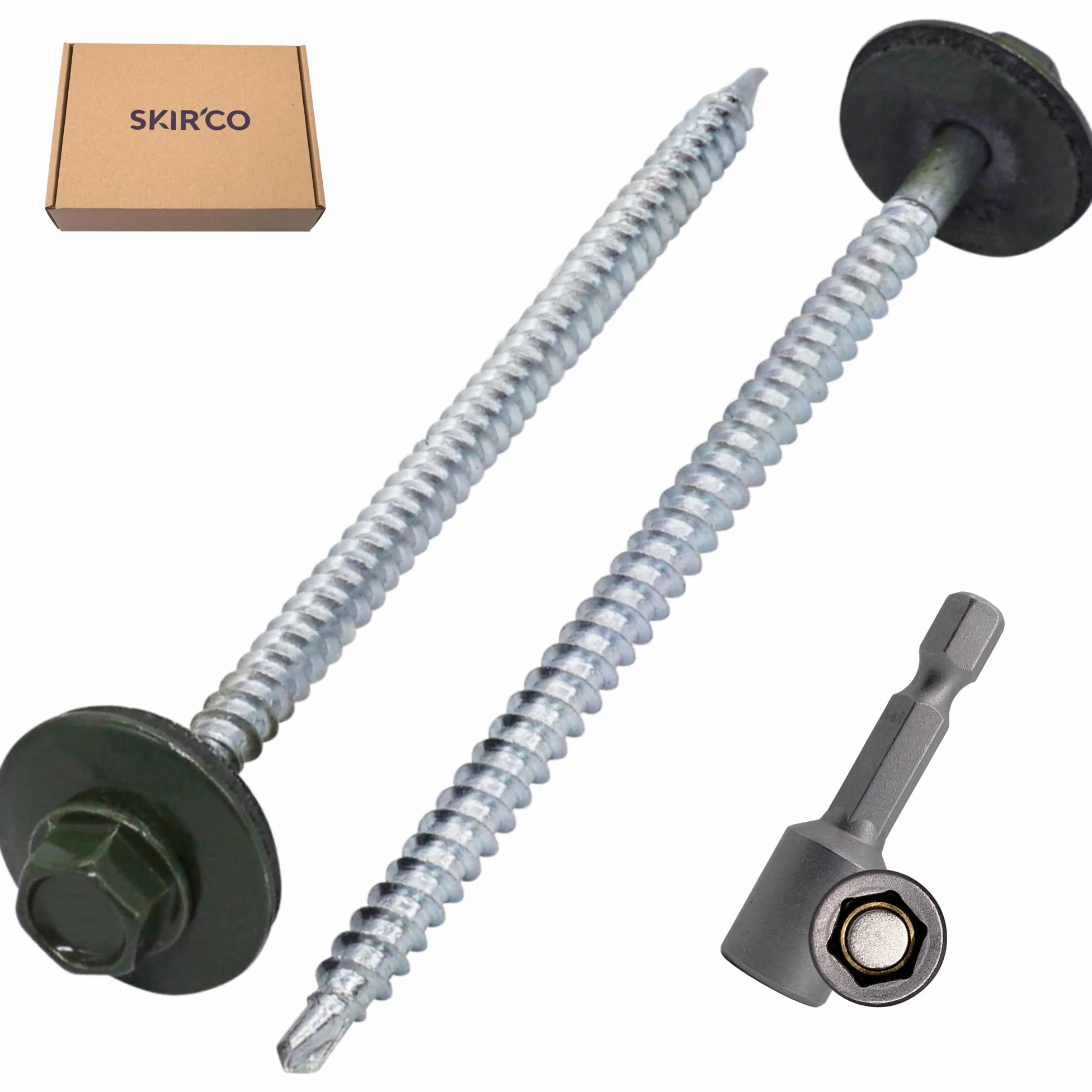 SKIR'CO (100 szt.) Malowane wkręty dachowe 4,8 x 100 mm, z łbem sześciokątnym, wkręty samowiercące z podkładką EPDM (zielony chrom, RAL 6020)