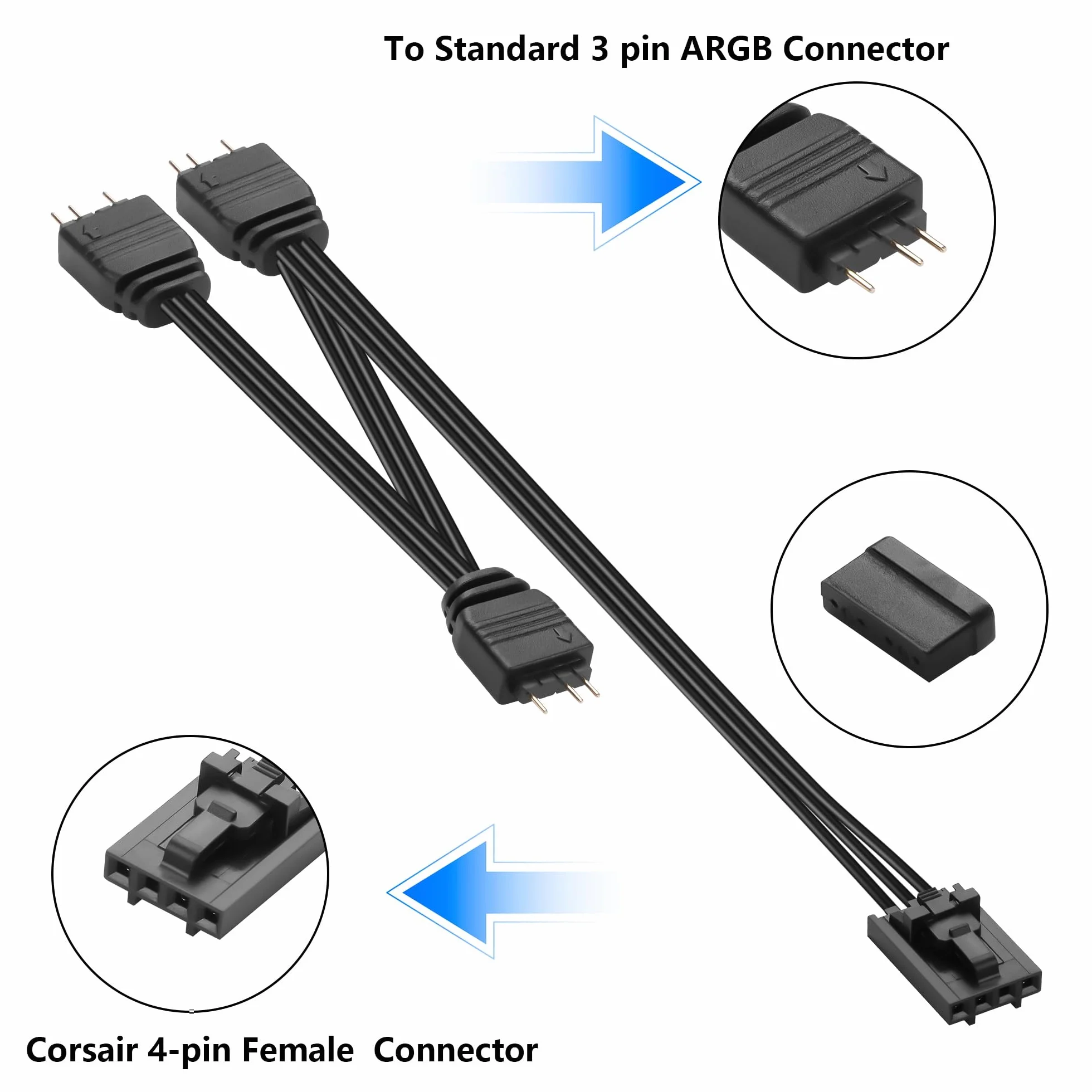 GINTOOYUN 2 x RGB Fan Splitter Cable 4-pinowy sterownik żeński do 3 5 V 3-pinowy konwerter RGB męski kabel 1 na 3 kable argb rozdzielacz do sterowania corext i inne (1 do 3)