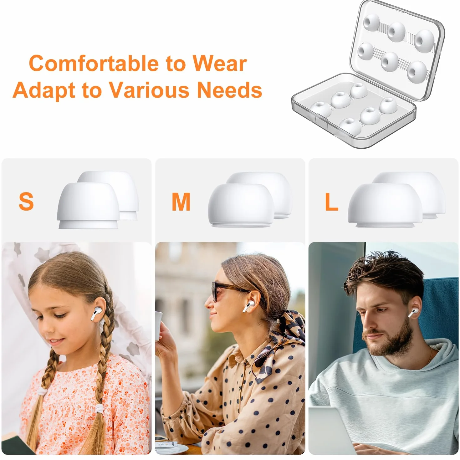 Silikonowe końcówki douszne do AirPods Pro/AirPods Pro 2 (2. gen.) z redukcją hałasu, S/M/L, 12 sztuk