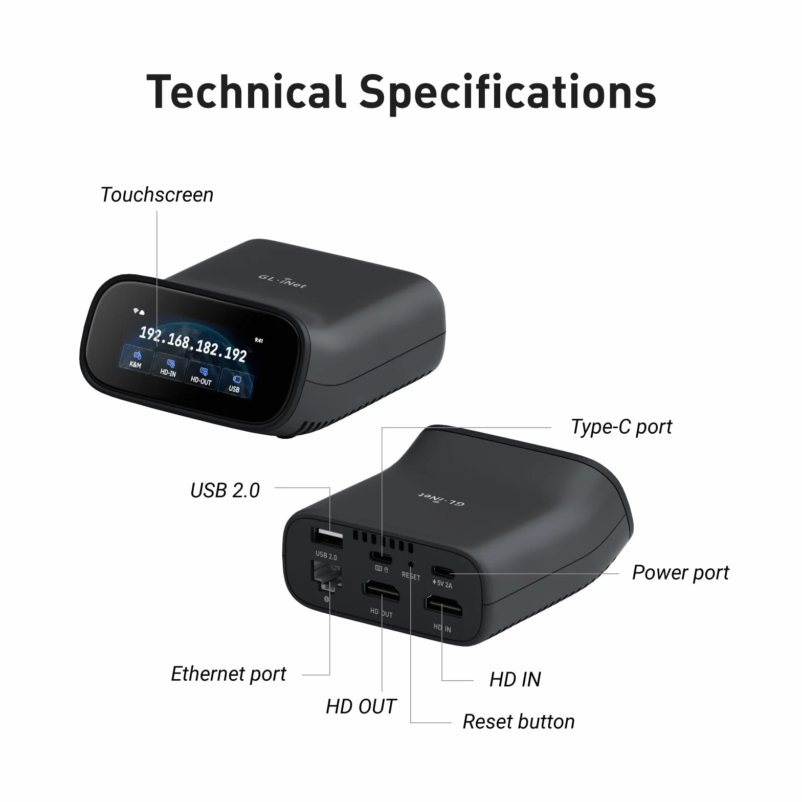 GL.iNet Comet Pro GL-RM10 Remote KVM Over Wi-Fi, Dual Band Wi-Fi 6, 4K@30FPS Passthrough, Touchscreen, 32GB eMMC
