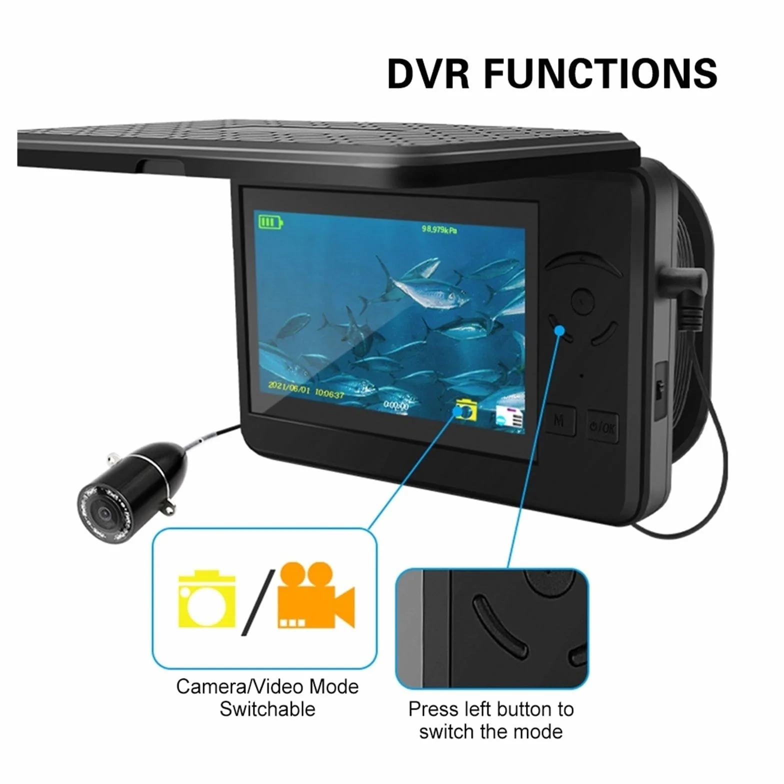 Przenośna podwodna kamera wędkarska wodoodporna z 4,3-calowym wyświetlaczem LCD DVR