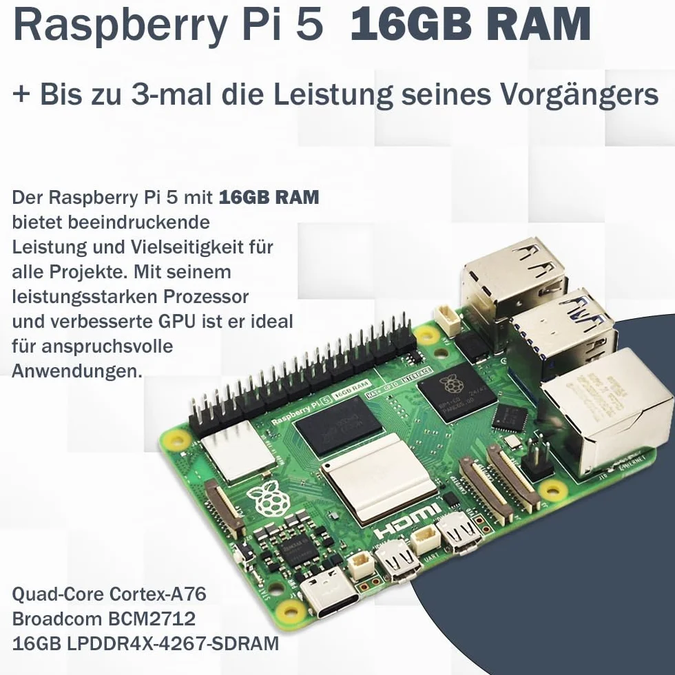 Raspberry Pi 5 16 GB zestaw metalowa obudowa Active Cooler M.2 NVMe SSD PCIe Board zasilacz USB-C 27 W karta SD Ultra 64 GB kabel micro HDMI 4K