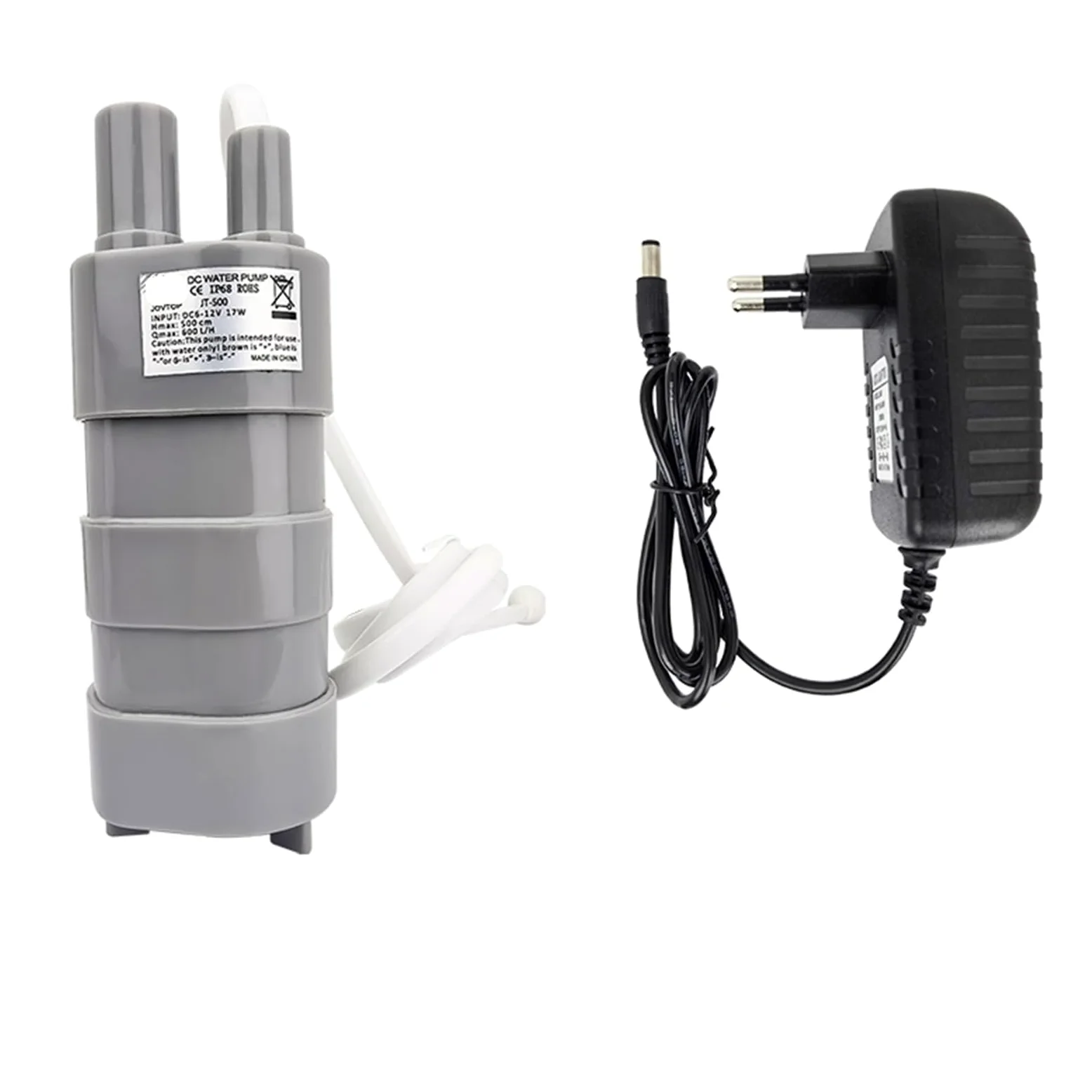 Pompa zanurzeniowa 12 V na prąd stały, 600 l/h, maszyna do prysznica, do cięcia wody, przenośna pompa wodna do basenów rybnych (szara i adapter)