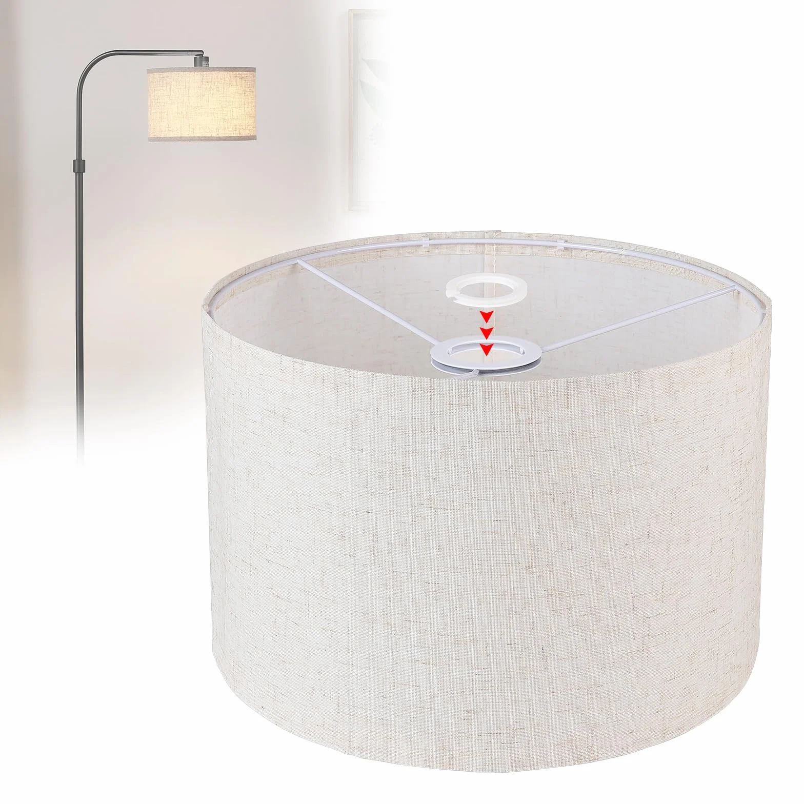 EFUTURETIME Klosz do lampy z tkaniny H20 X Ø 30cm, klosz bębnowy pasujący do opraw E14/E27, do lampy stojącej, sufitowej, wiszącej, ścienny, lampki nocnej, stołowej, beżowy