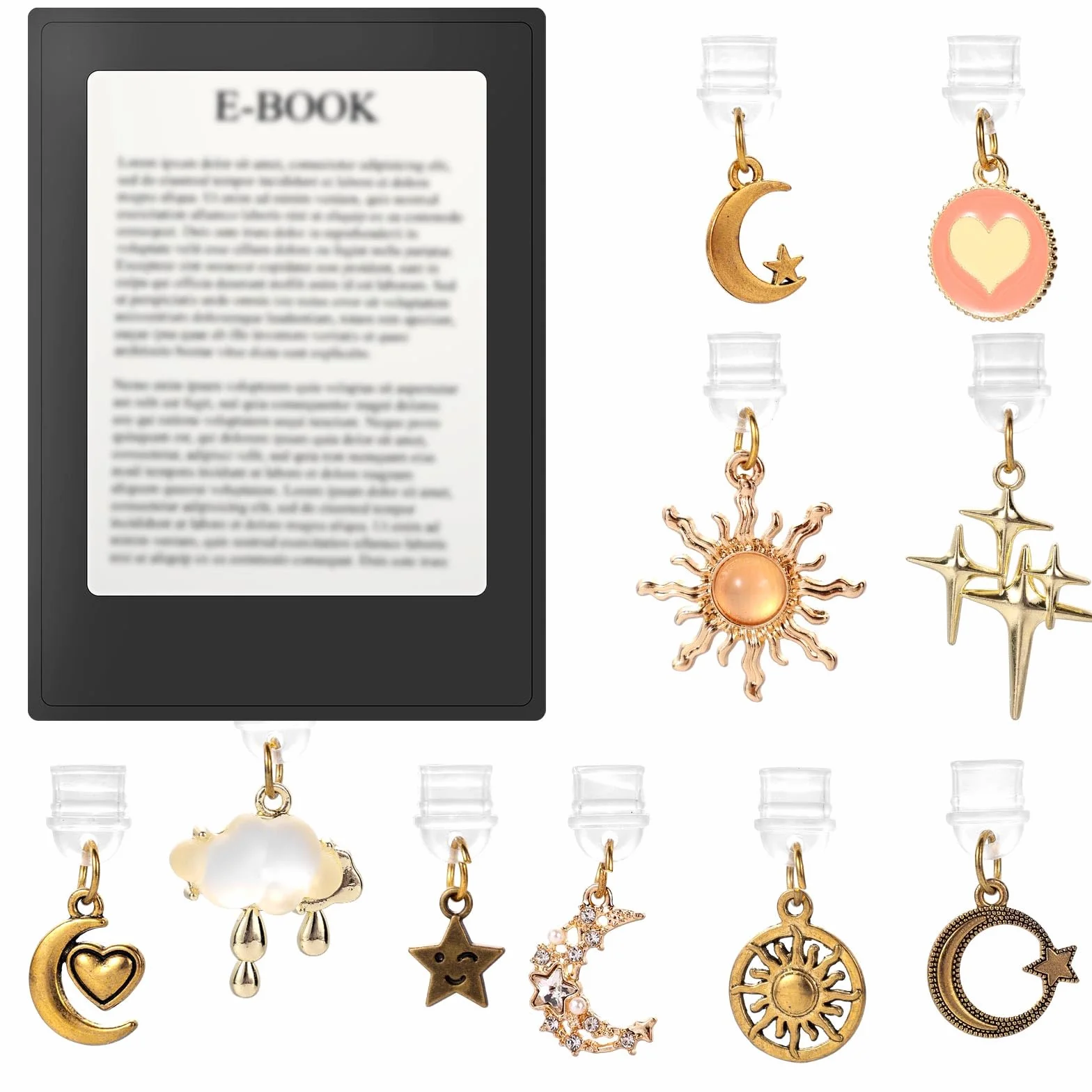 Charmy Zatyczek Przeciwpyłowych dla Kindle, Wzór Gwiazda Księżyc, Urocze Zawieszki Chroniące Porty