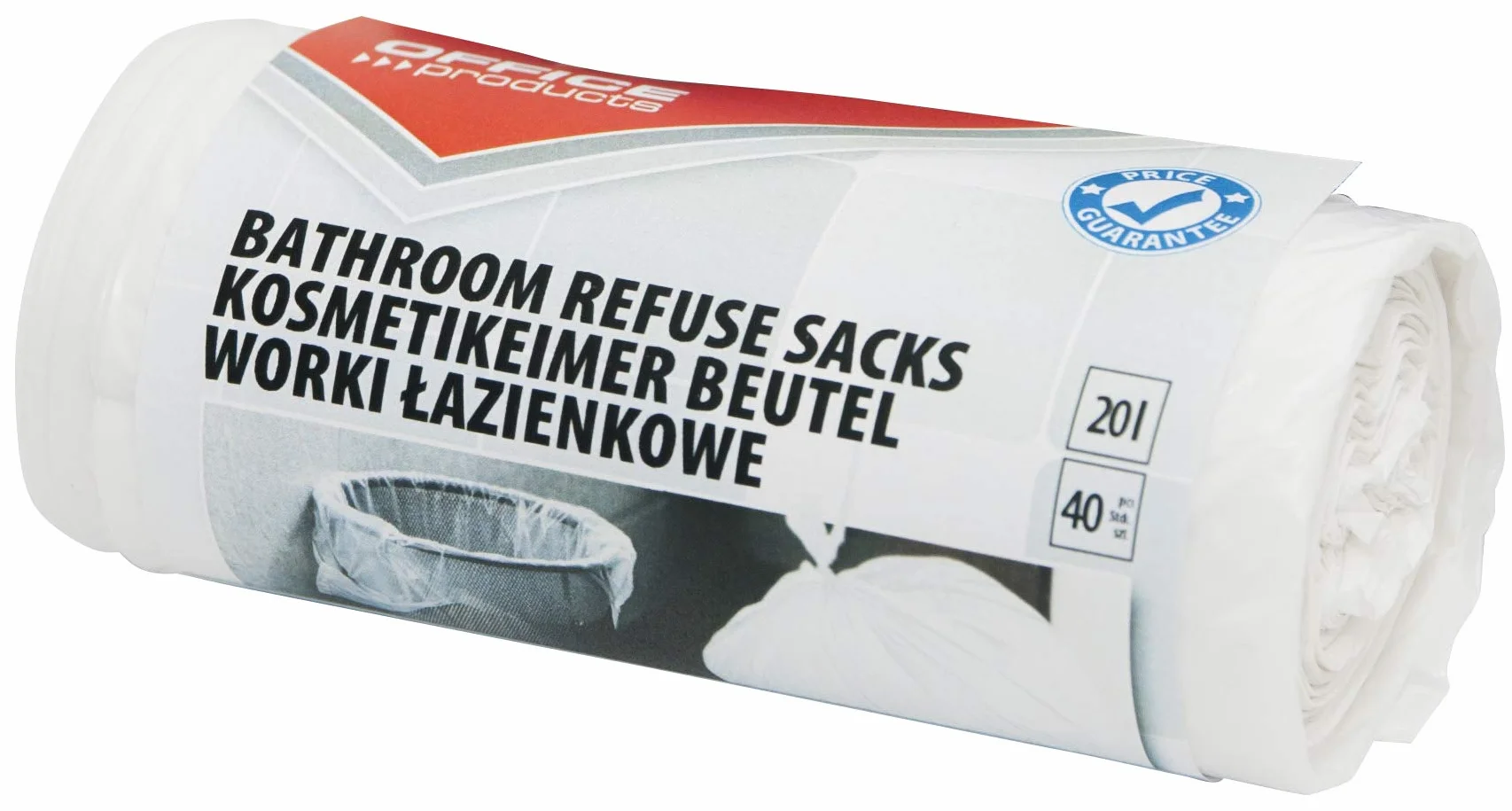 Worki na śmieci Domowe OFFICE PRODUCTS łazienkowe Standard (HDPE) 20l 40szt Białe/Artykuły Higieniczne i Dozowniki/Typ-HDPE Standard/Rodzaj-20L/40 / Materiał-HDPE/Kolor-Biały/Rozmiar-20l
