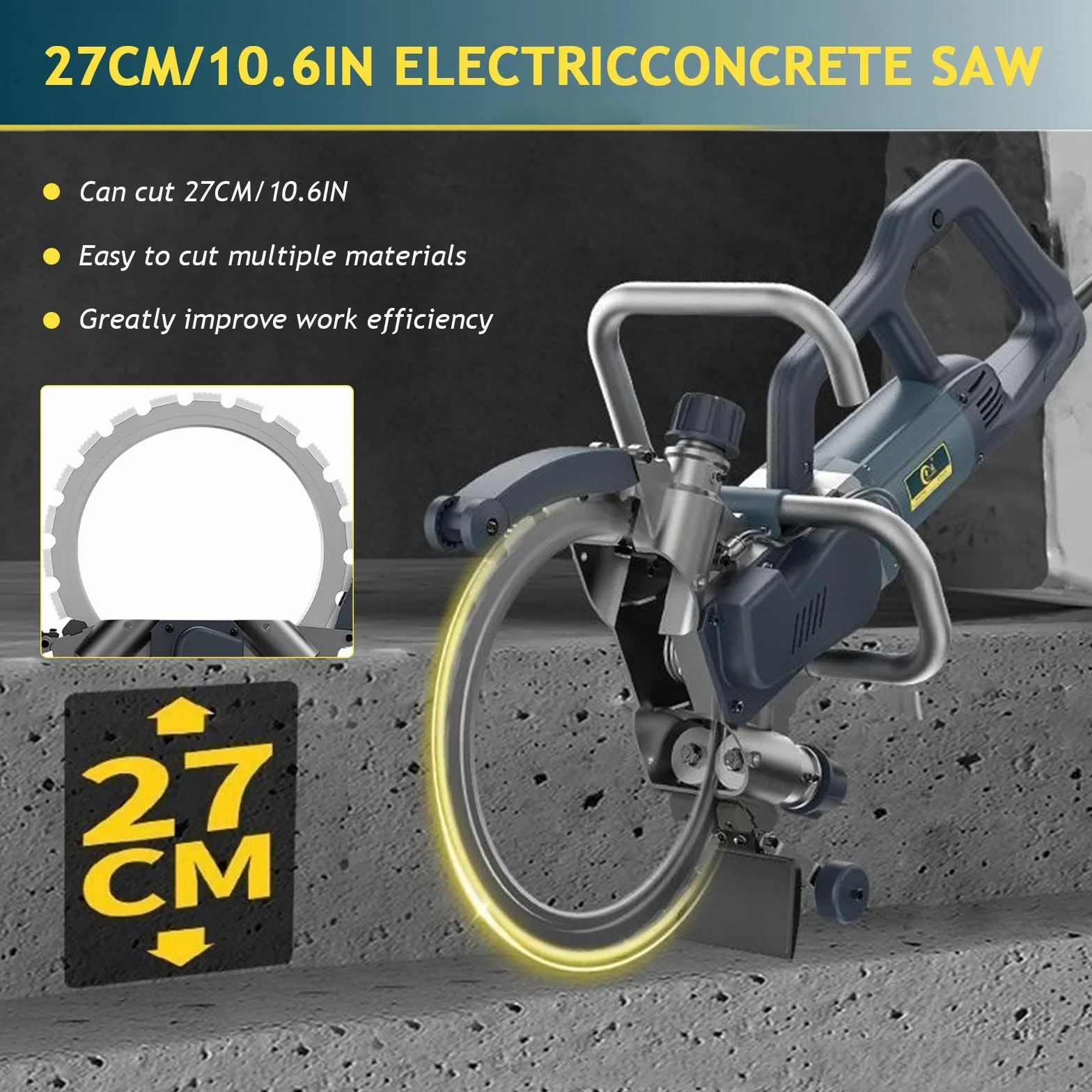 Piła do betonu 270 mm, profesjonalna piła do cięcia kamienia na mokro i sucho, silnik 8800 W/9500 W, w tym diamentowa tarcza murarska, linia wodna i pompa, tnie drewno, metal, plastik,8800W