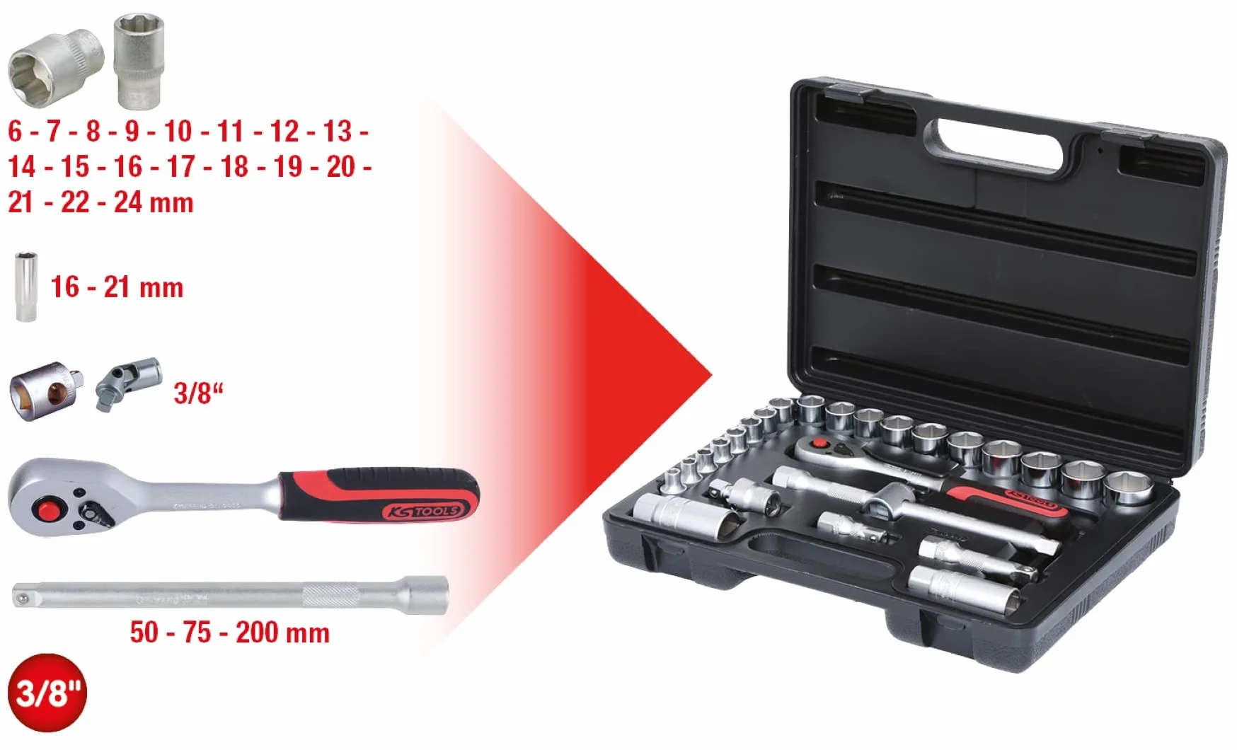 KS Tools 3/8" Zestaw kluczy nasadowych 26-szt