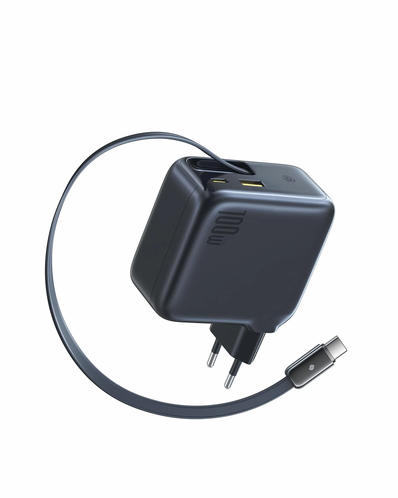 Baseus Enercore Ładowarka USB C 100 W z przedłużanym kablem, 3 porty GaN, szybka ładowarka PD, kompatybilna z MacBook Pro Air, Dell, HP, iPad, iPhone 17/16/15/14/13Pro Max Galaxy S25/24Ultra