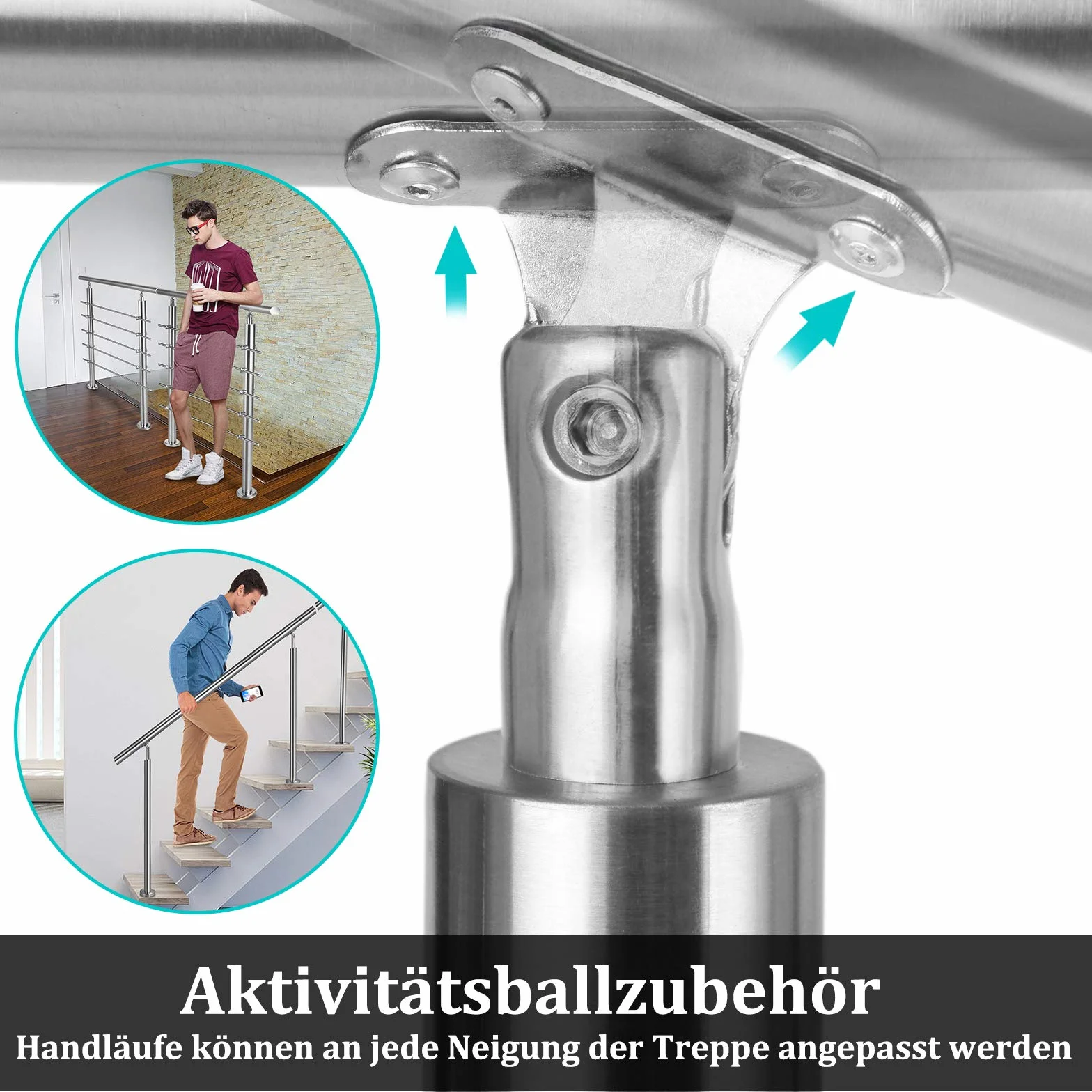 Aufun Poręcz schodowa ze stali nierdzewnej, poręcz do schodów, do użytku wewnątrz i na zewnątrz, na balkon, kolor srebrny, długość: 100 cm, z 5 poprzeczkami