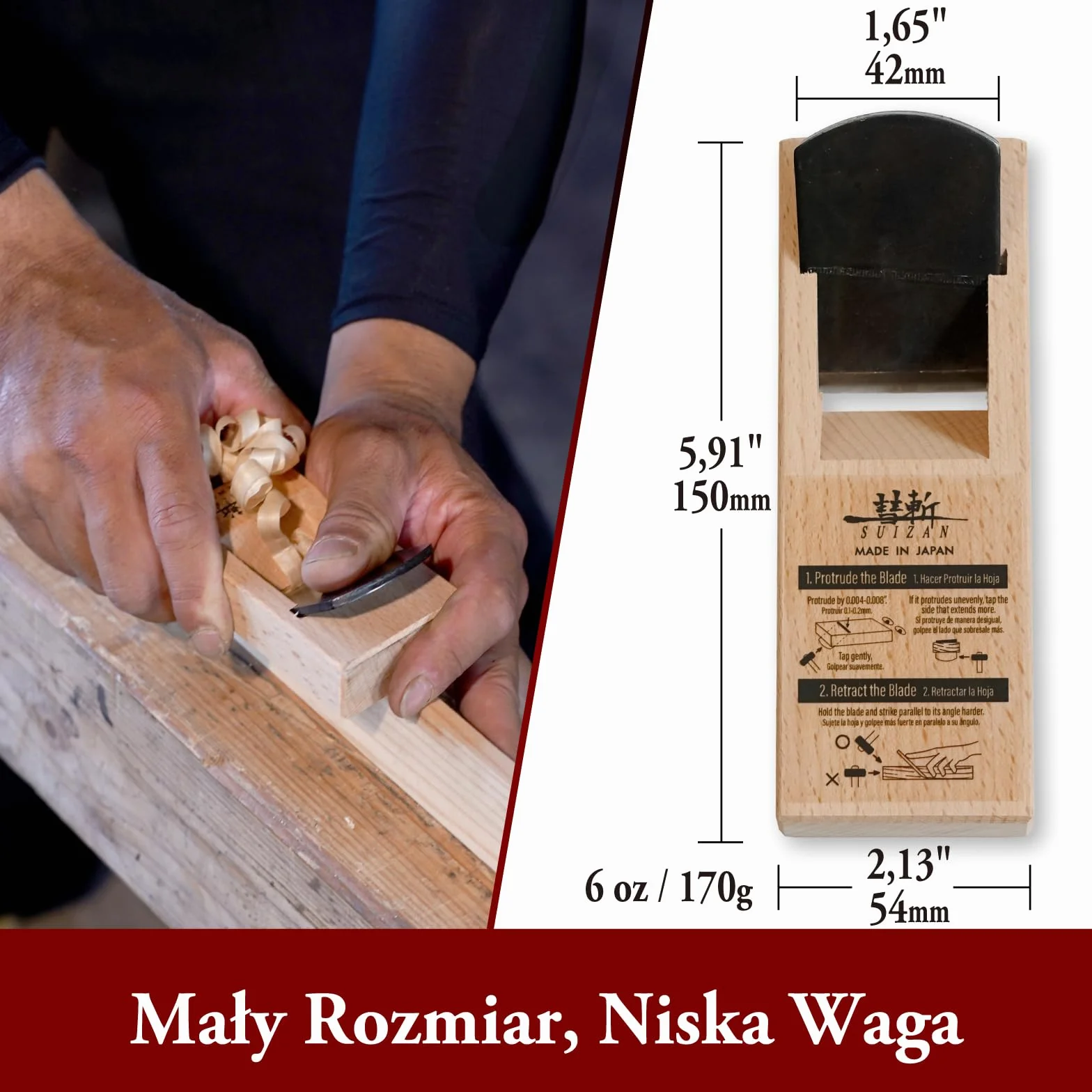SUIZAN Kanna Japoński strug ręczny 42mm - Profesjonalne narzędzia do obróbki drewna