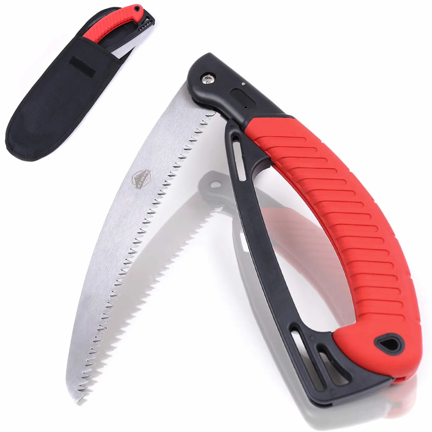 Iceberk Składana piła do przycinania z etui, składana piła do drewna do pracy, ogrodu, na kemping lub do innych aktywności (ostrze 24 cm)