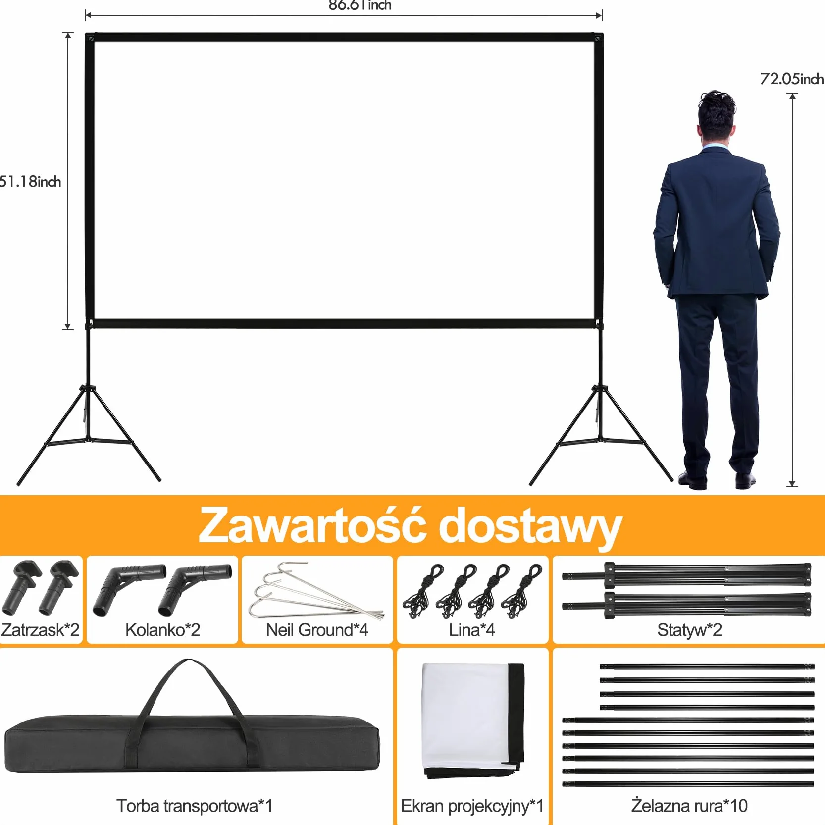 VISULAPEX 100" Ekran do wideoprojektora składany 4K HD 16:9 na stojaku z torbą