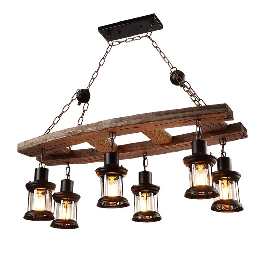 Drewniana lampa wisząca z 6 głowicami