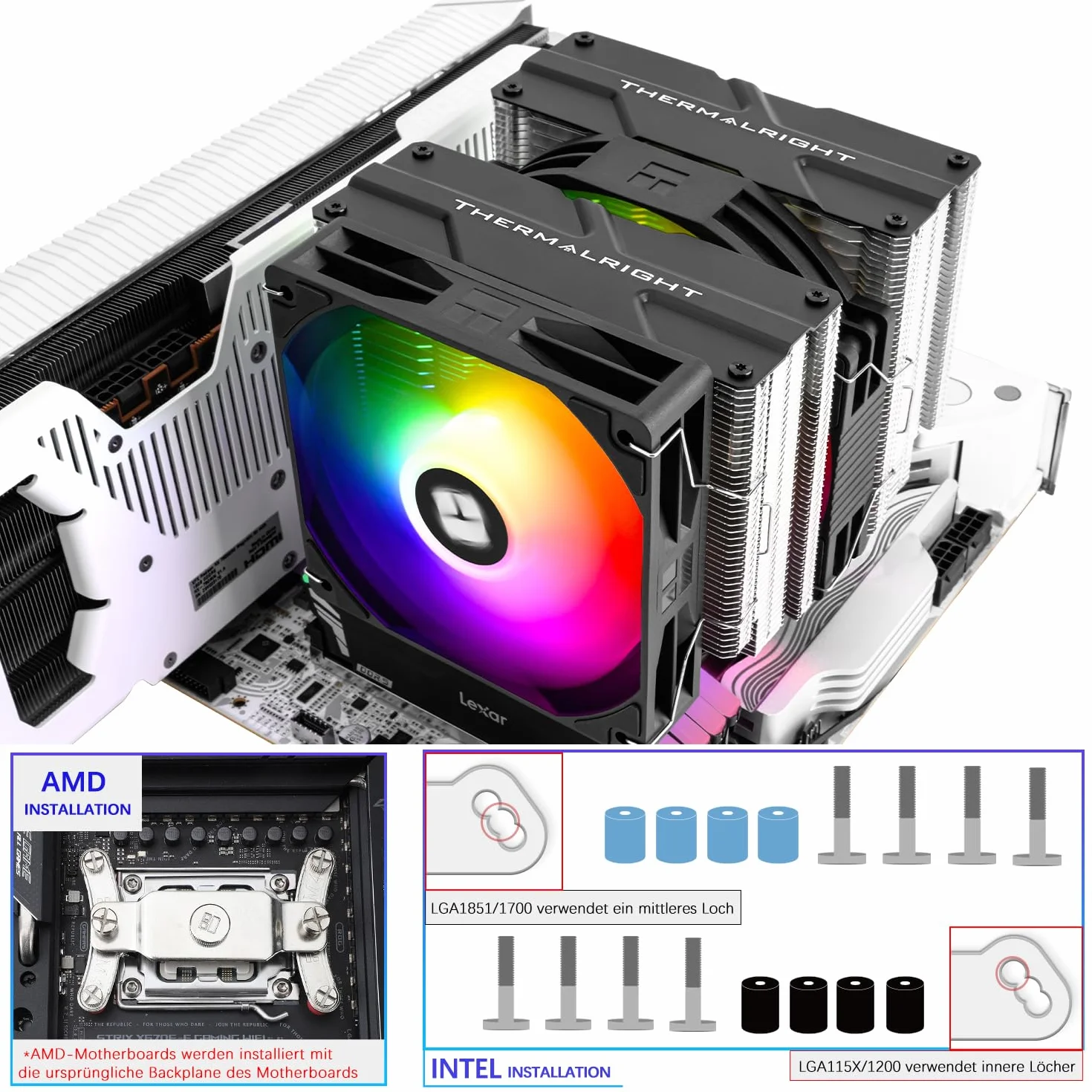 TR-Thermalright Peerless Assassin 140 SE ARGB CPU chłodnica powietrza, Dual Tower i wentylator z rurkami Heatpipes 6 mm, wentylator PWM 120 mm z 1850 obr./min, do AM5/AM4, Intel LGA1851/1700/1150/1151