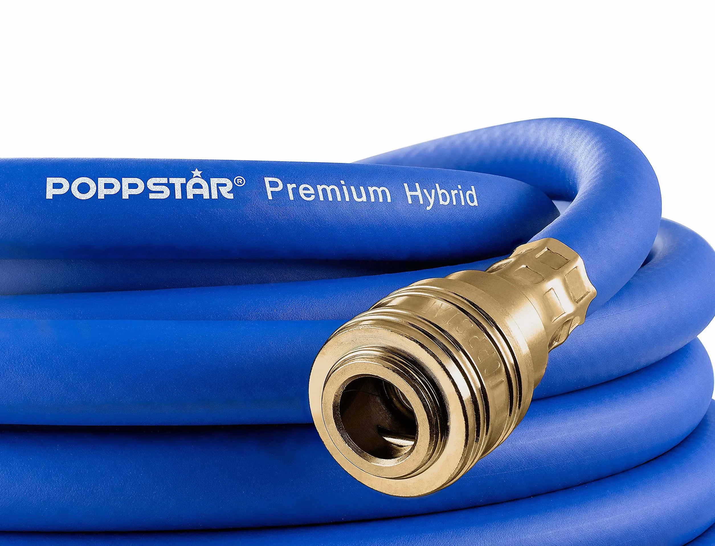 Poppstar wąż pneumatyczny 5m (hybrydowy: PVC wzmocniony tkaniną, średnica wew 9,2mm z szybkozłączką mosiężną i wtyczką złącza) do 20 bar, niebieski