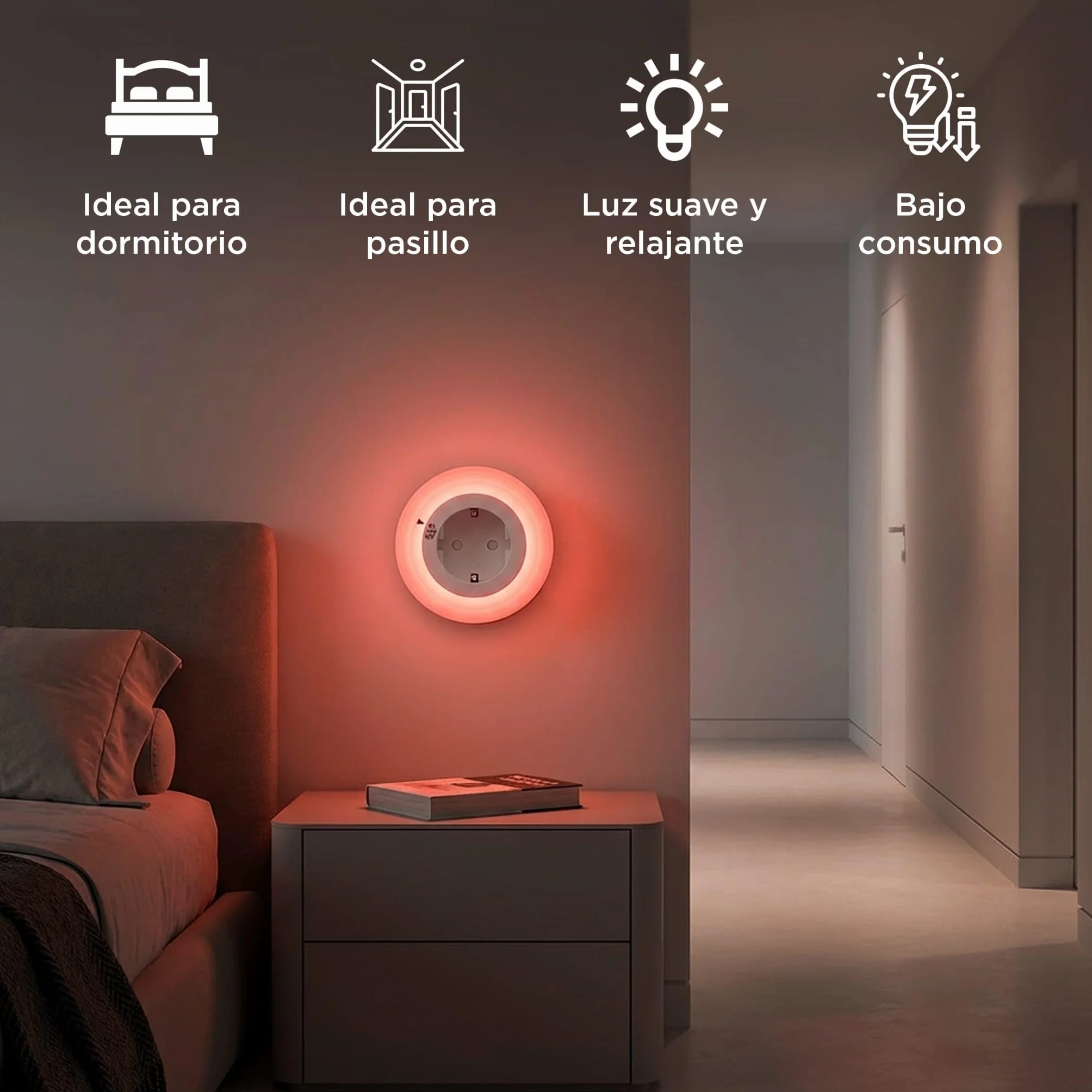 Lampka nocna do spania i dziecka – czerwone oświetlenie zgodne z melatoniną, możliwość ściemniania 3 natężenia światła